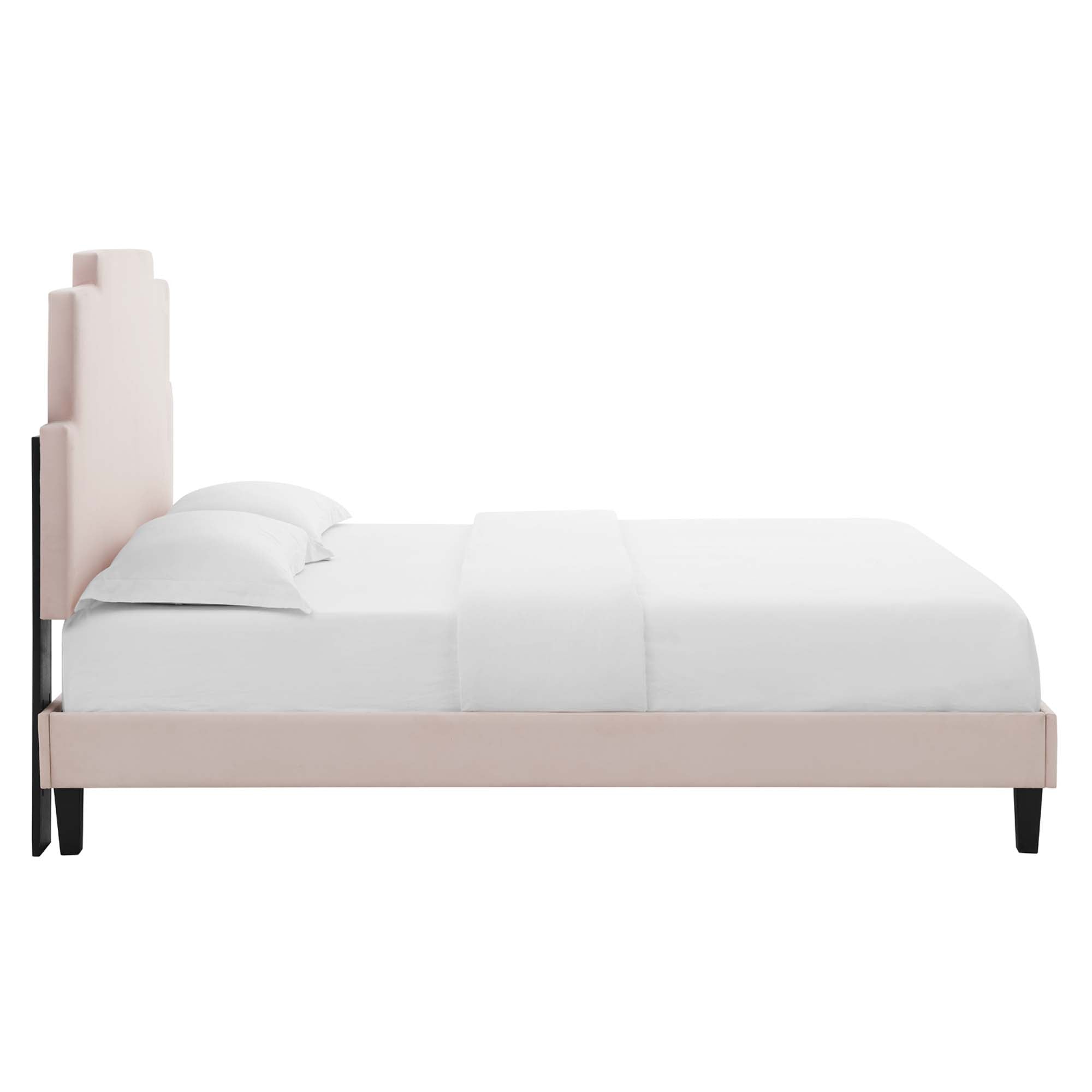 Lindsey Pink Performance Velvet Queen Platform Bed