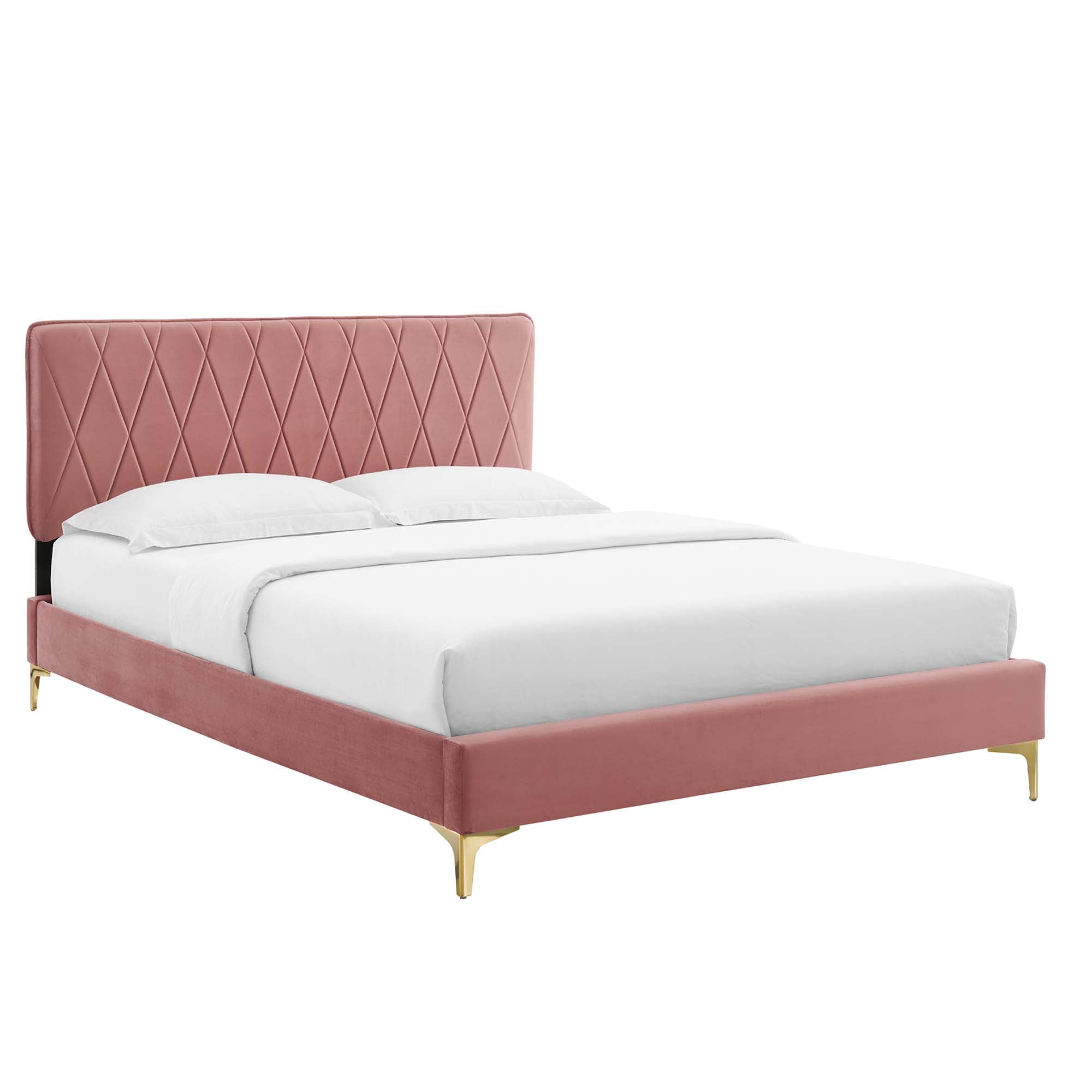 Phillipa Dusty Rose Performance Velvet Queen Platform Bed