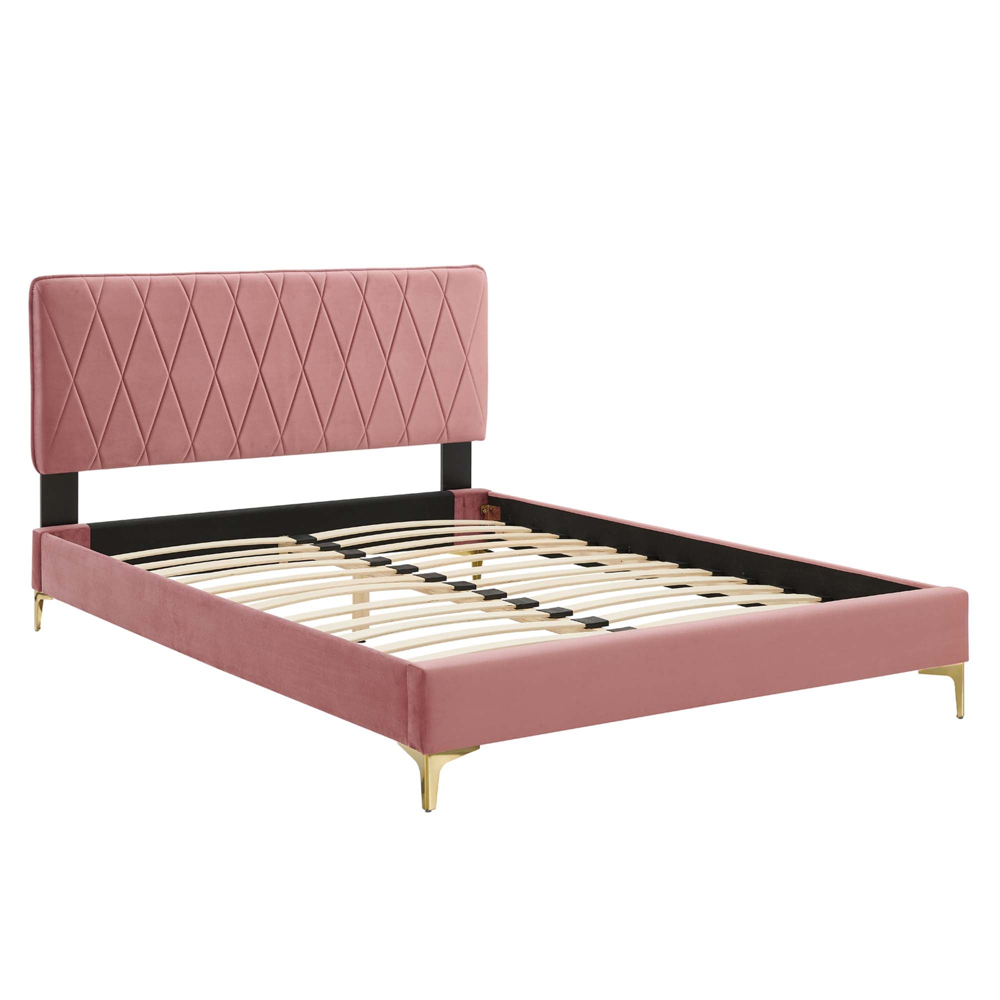 Phillipa Dusty Rose Performance Velvet Queen Platform Bed