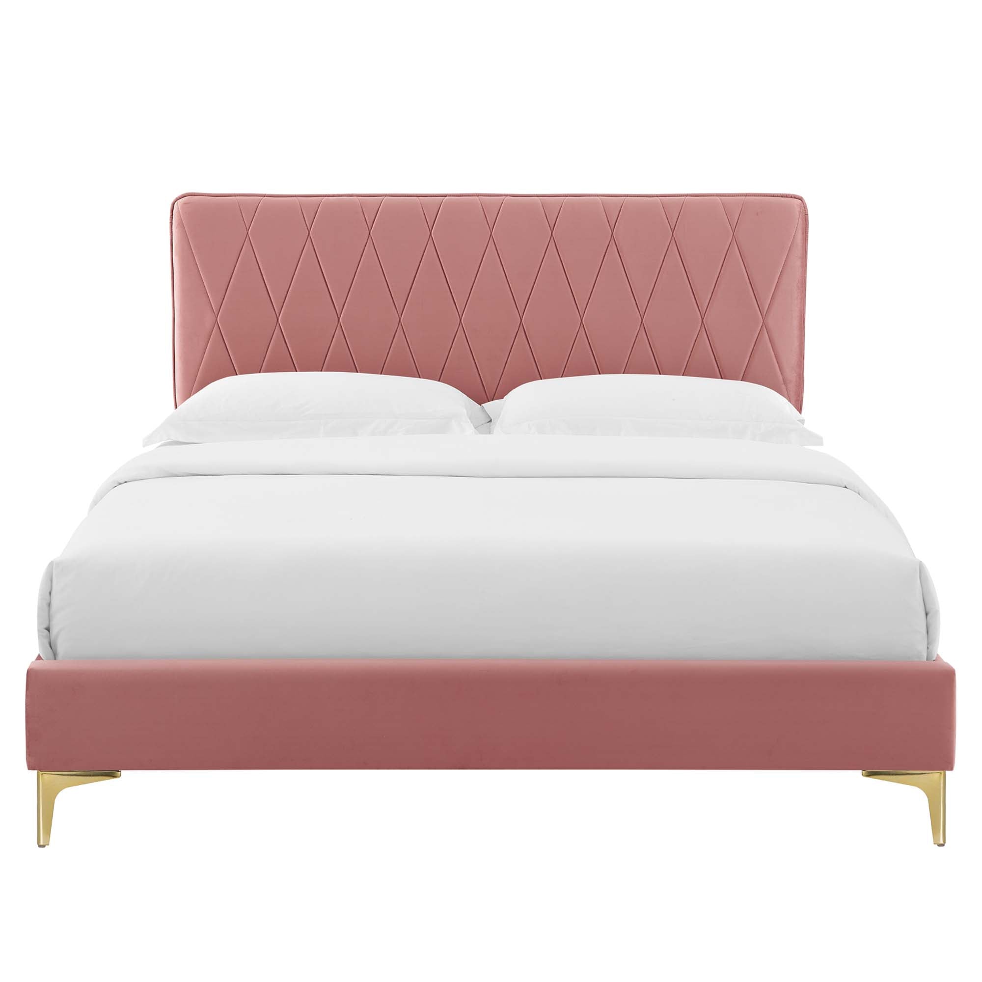 Phillipa Dusty Rose Performance Velvet Queen Platform Bed