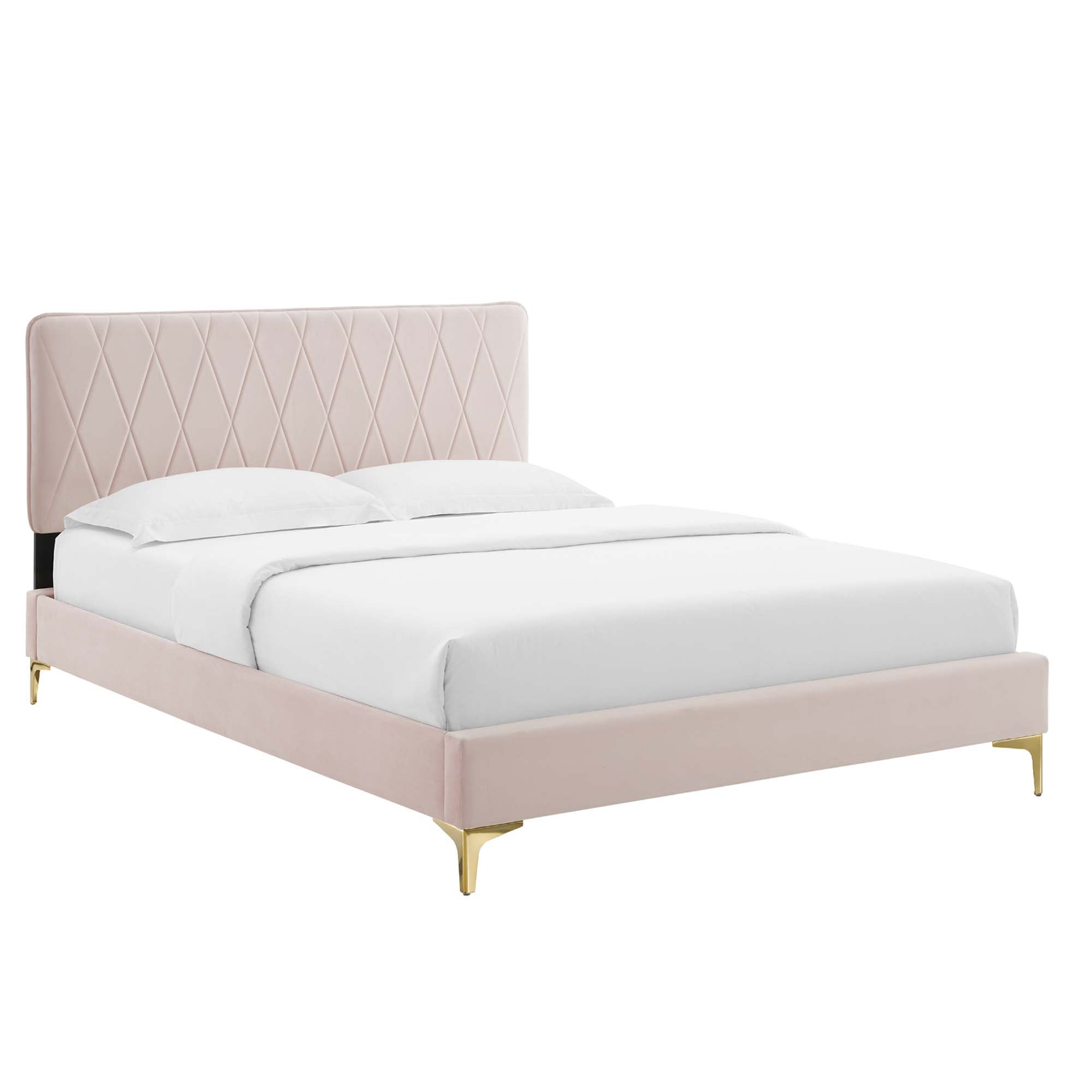 Phillipa Dusty Rose Performance Velvet Queen Platform Bed