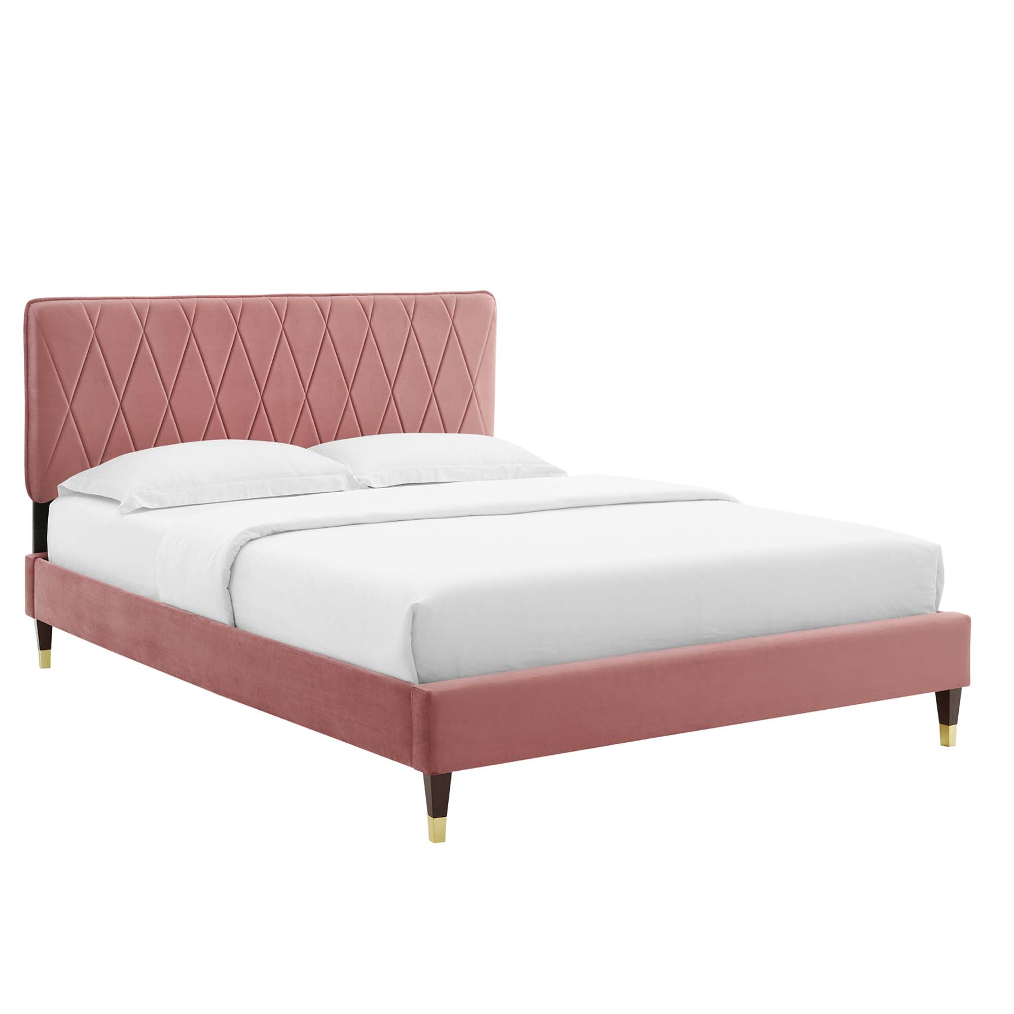 Phillipa Dusty Rose Performance Velvet Queen Platform Bed