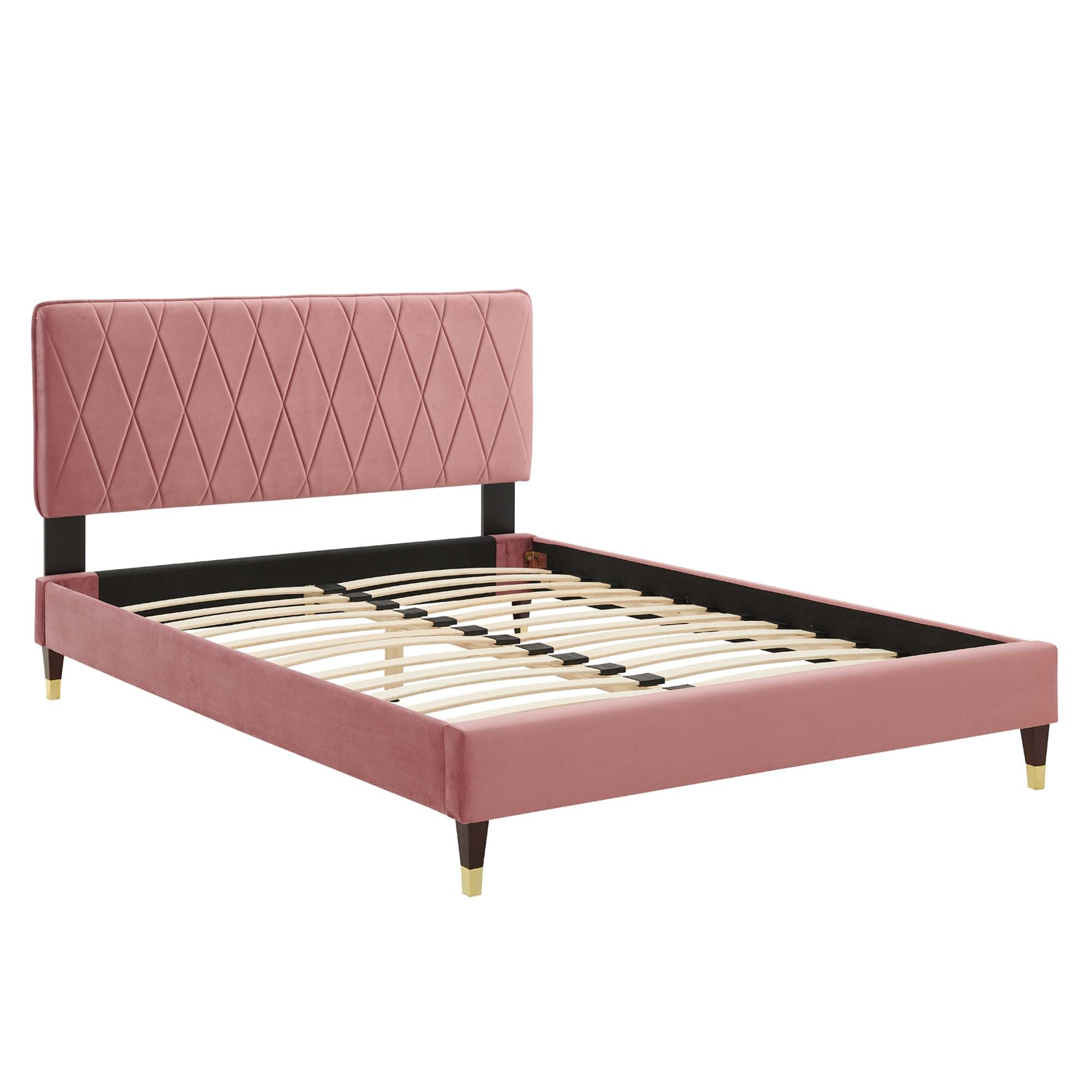 Phillipa Dusty Rose Performance Velvet Queen Platform Bed