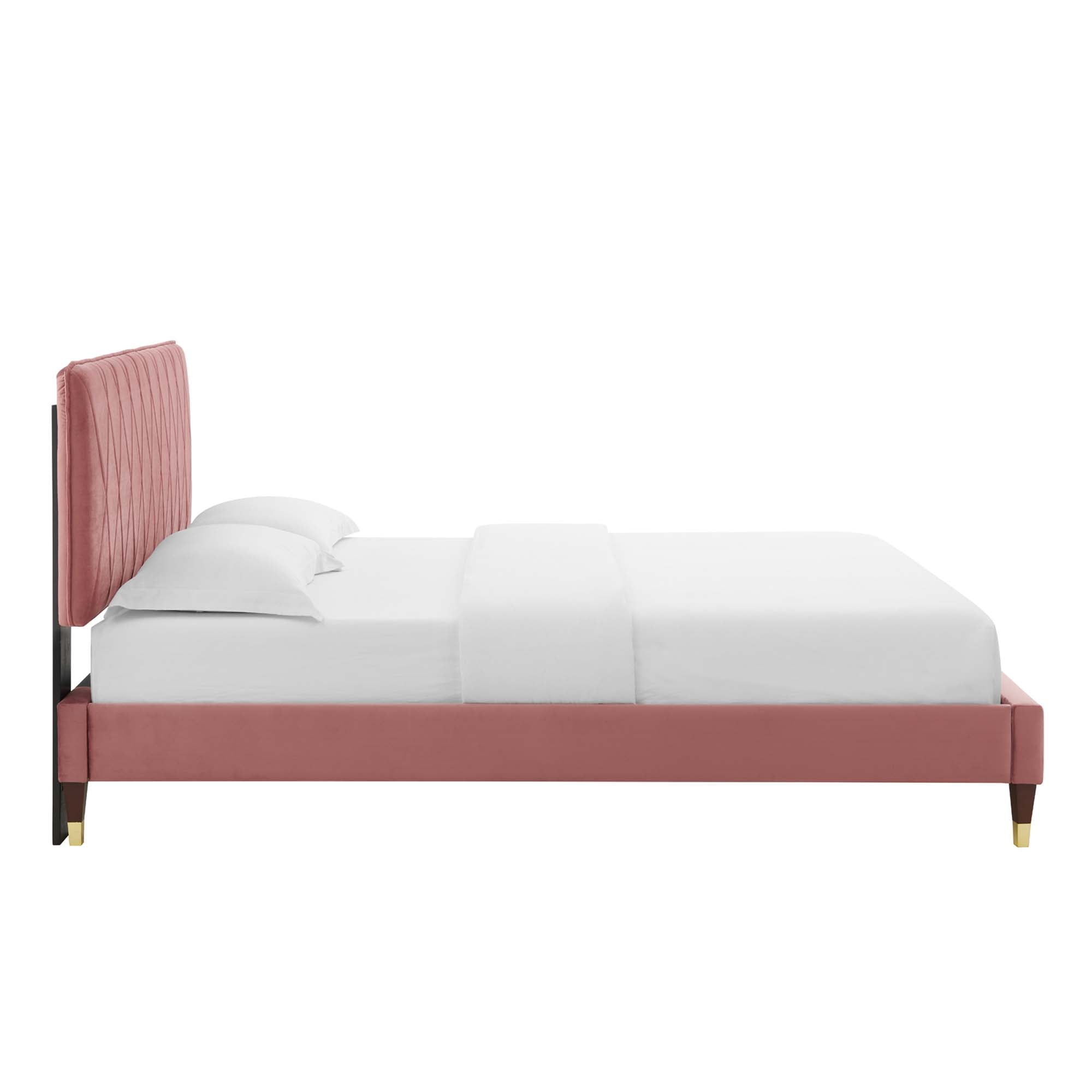 Phillipa Dusty Rose Performance Velvet Queen Platform Bed