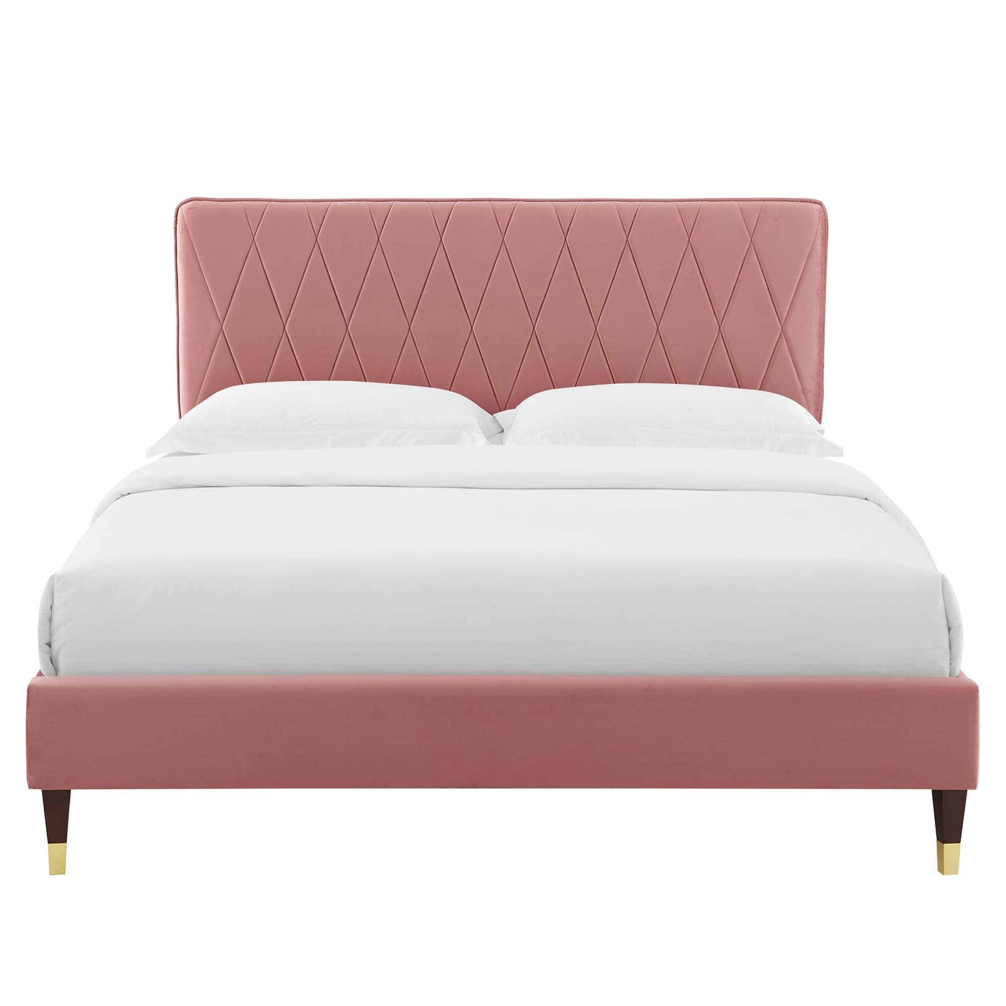 Phillipa Dusty Rose Performance Velvet Queen Platform Bed