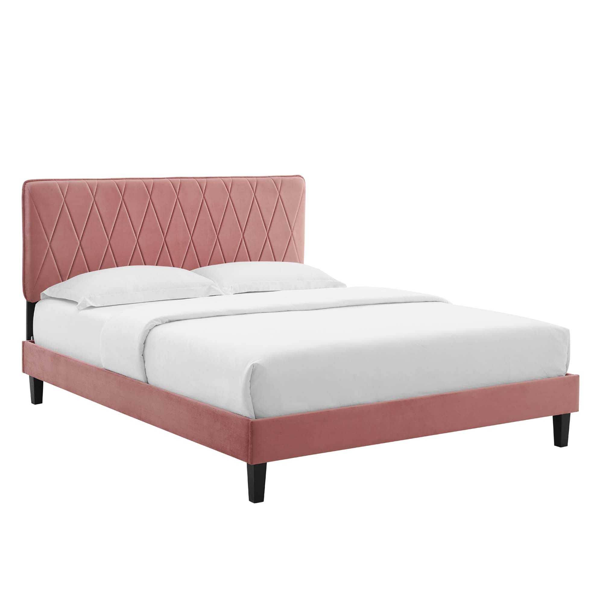 Phillipa Navy Performance Velvet Queen Platform Bed