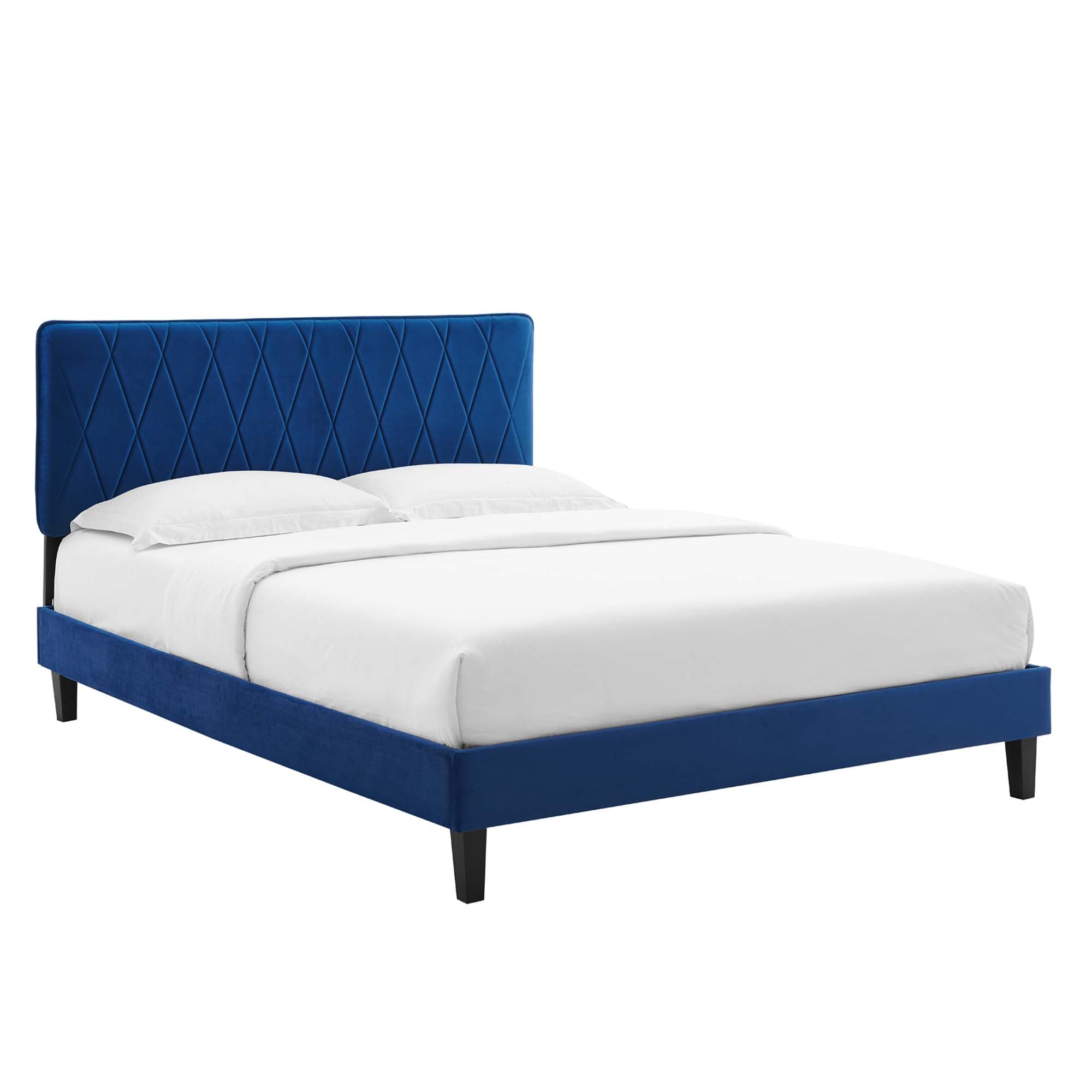 Phillipa Navy Performance Velvet Queen Platform Bed