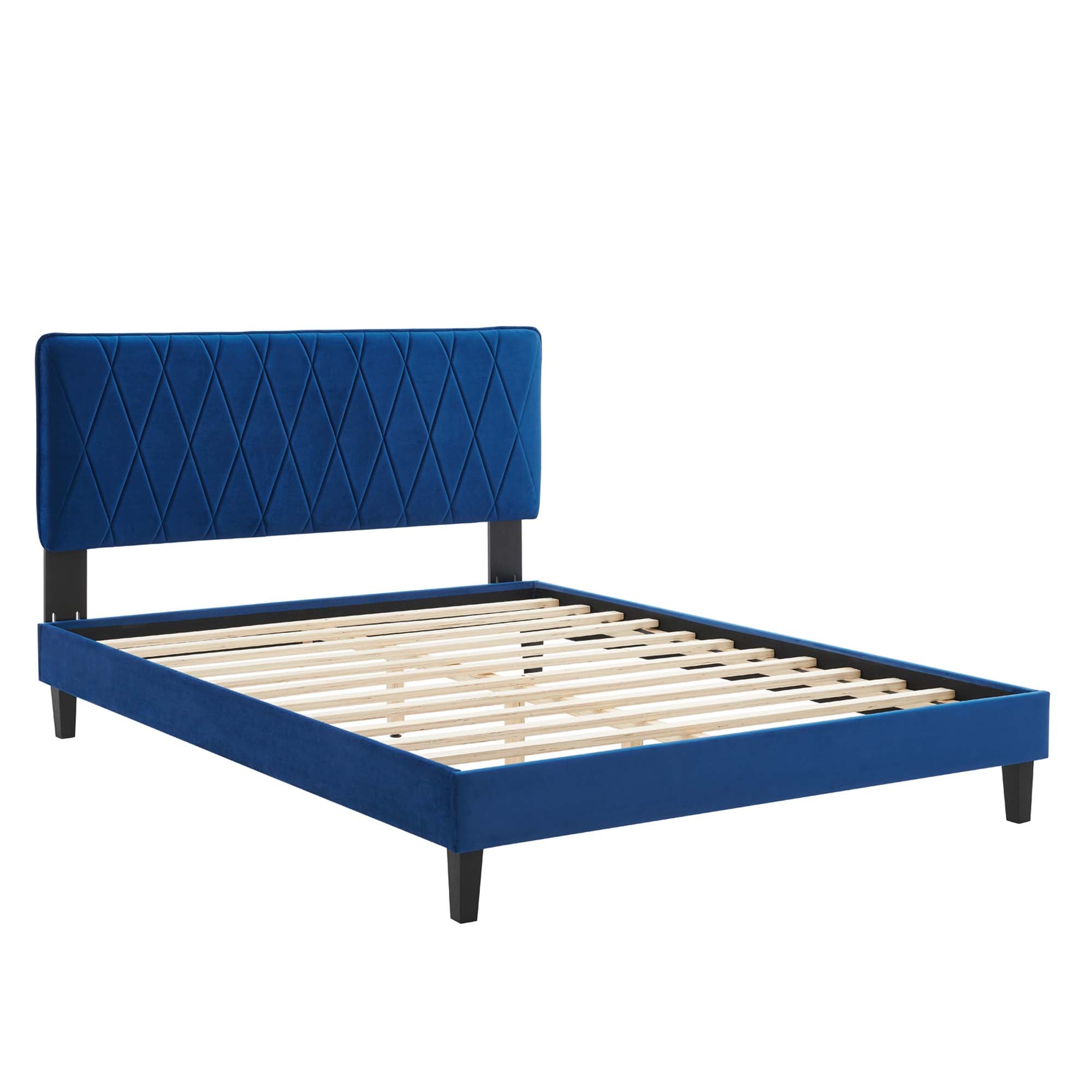 Phillipa Navy Performance Velvet Queen Platform Bed