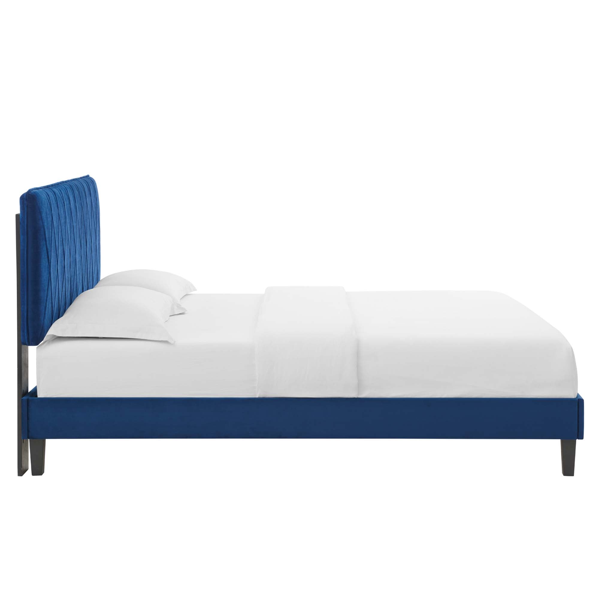 Phillipa Navy Performance Velvet Queen Platform Bed