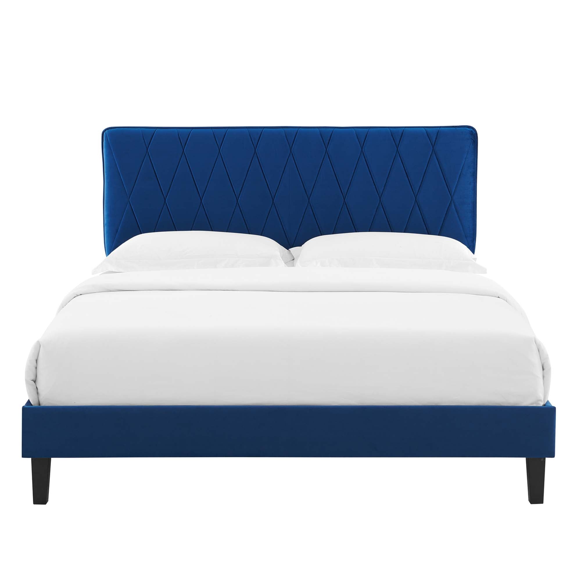 Phillipa Navy Performance Velvet Queen Platform Bed