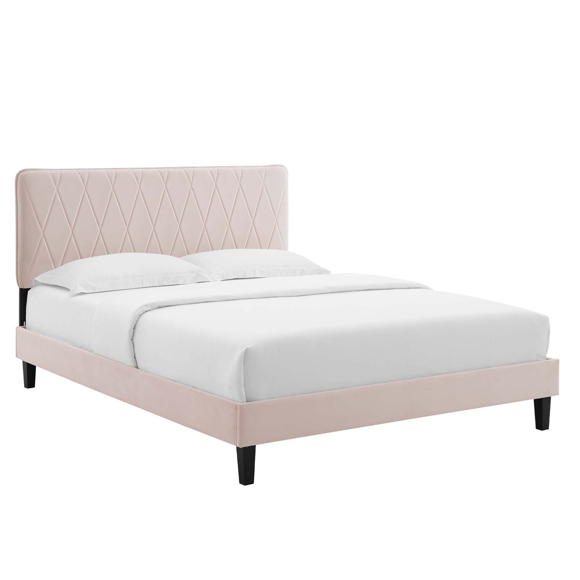 Phillipa Navy Performance Velvet Queen Platform Bed