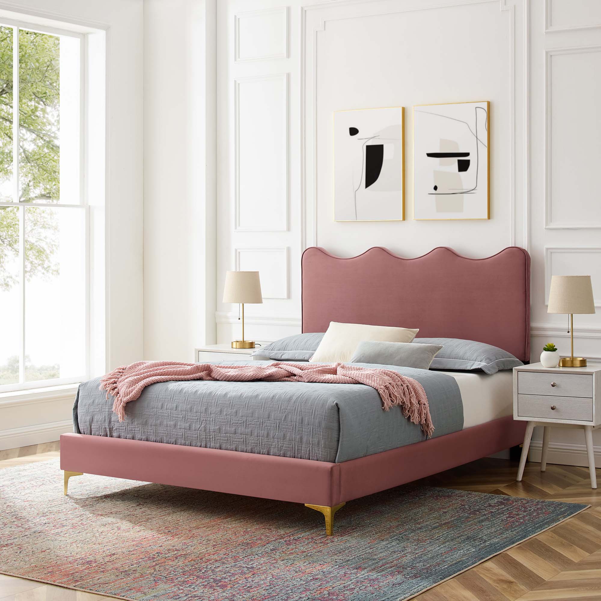 Current Dusty Rose Performance Velvet Twin Platform Bed