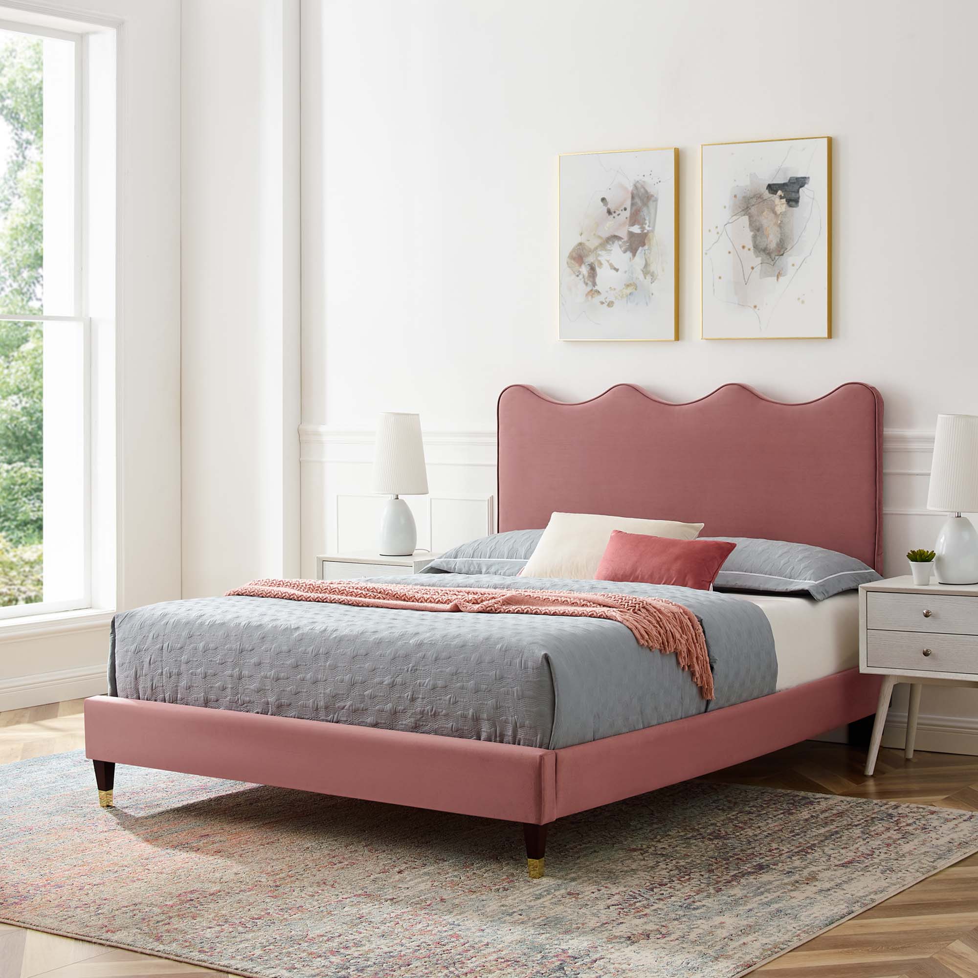 Current Performance Velvet Twin Platform Bed, Dusty Rose