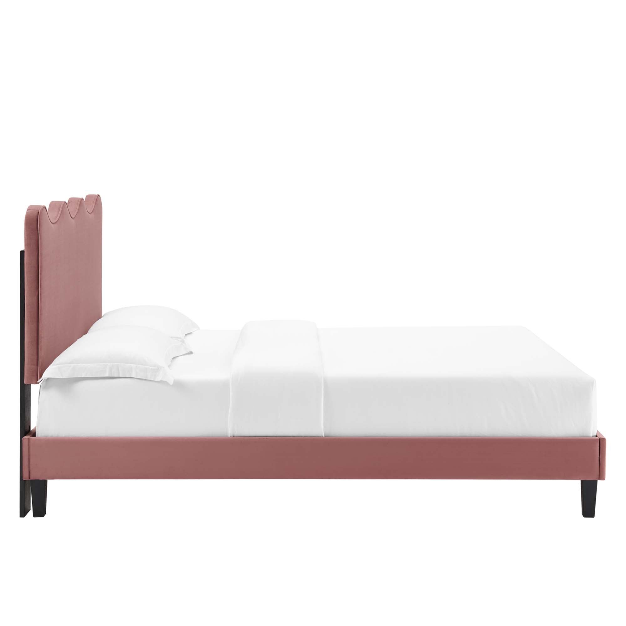 Twin Norwell Performance Velvet Platform Bed – Dusty Rose, Low Profile Modern Style