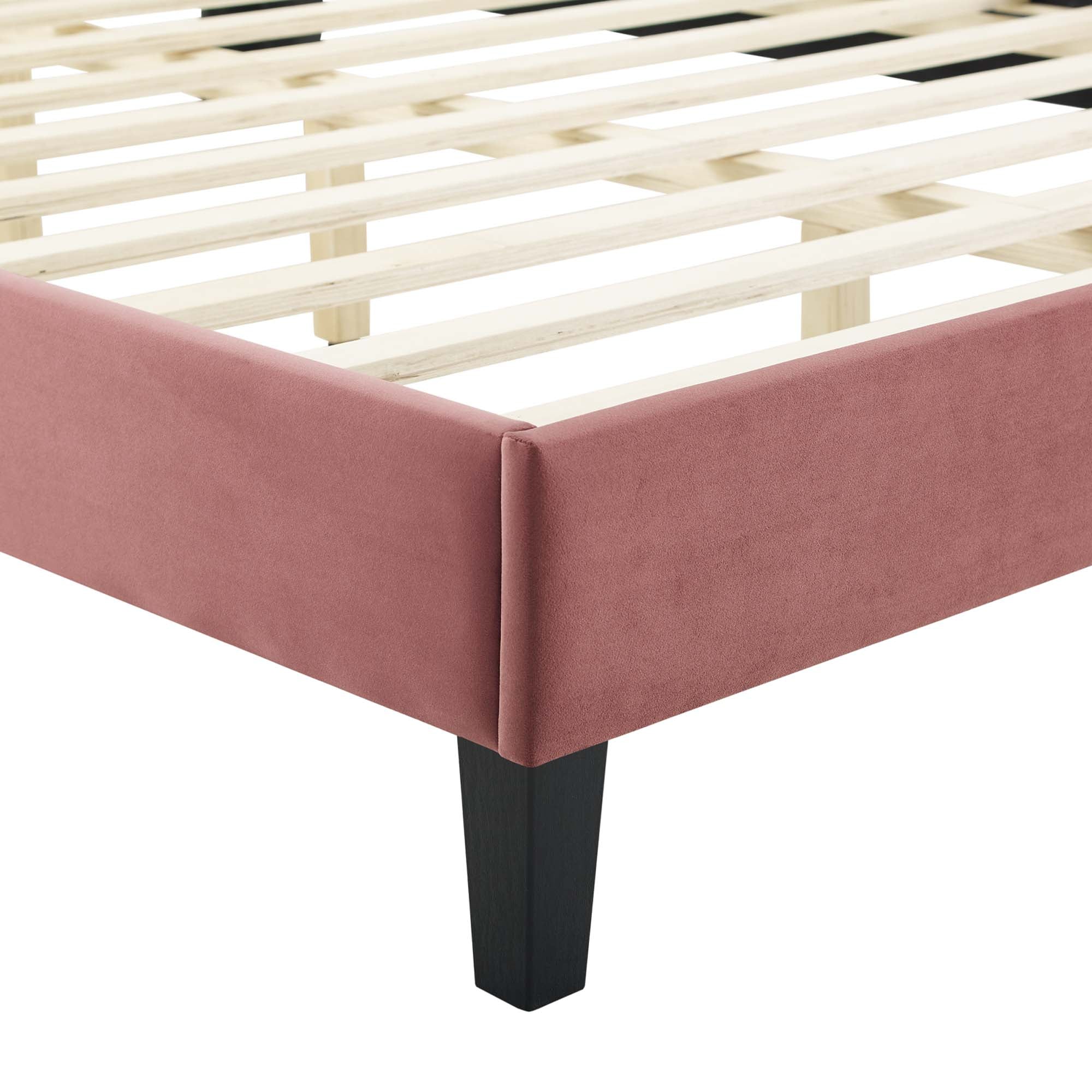 Twin Norwell Performance Velvet Platform Bed – Dusty Rose, Low Profile Modern Style