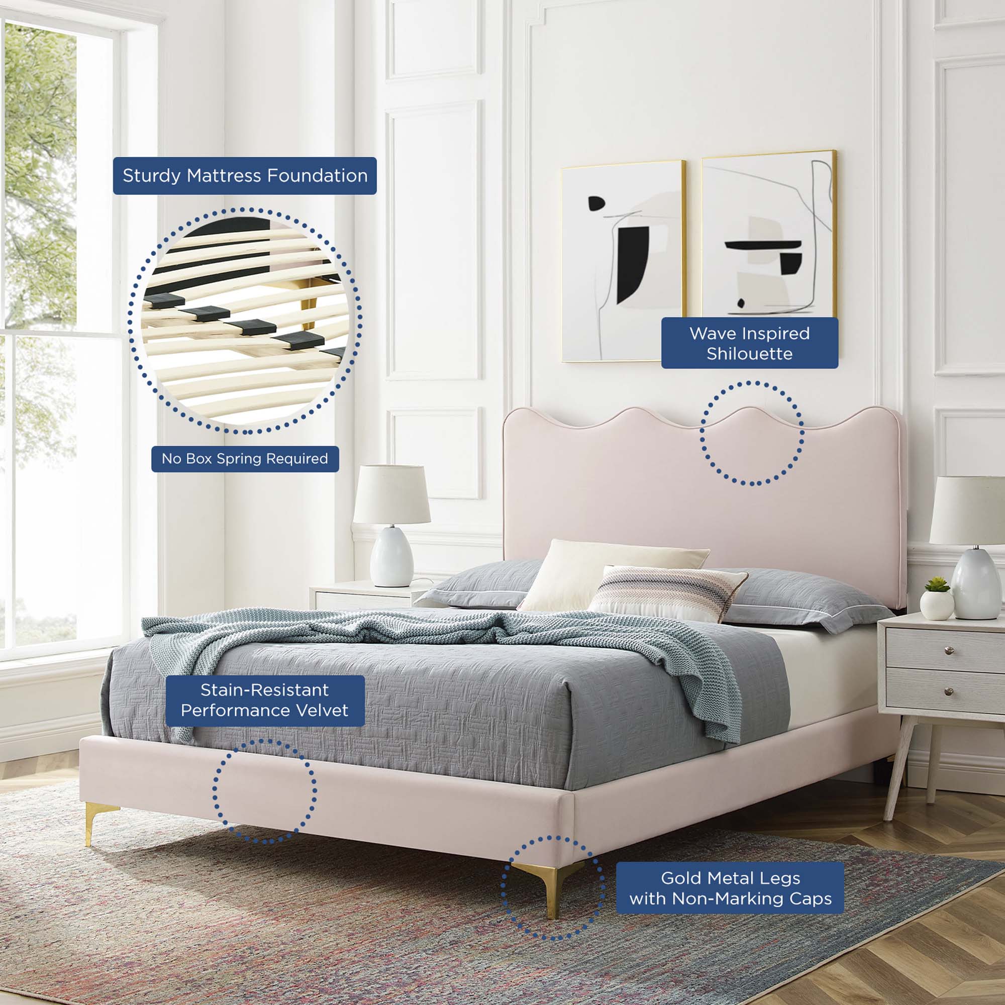 Current Performance Velvet Full Platform Bed, Pink