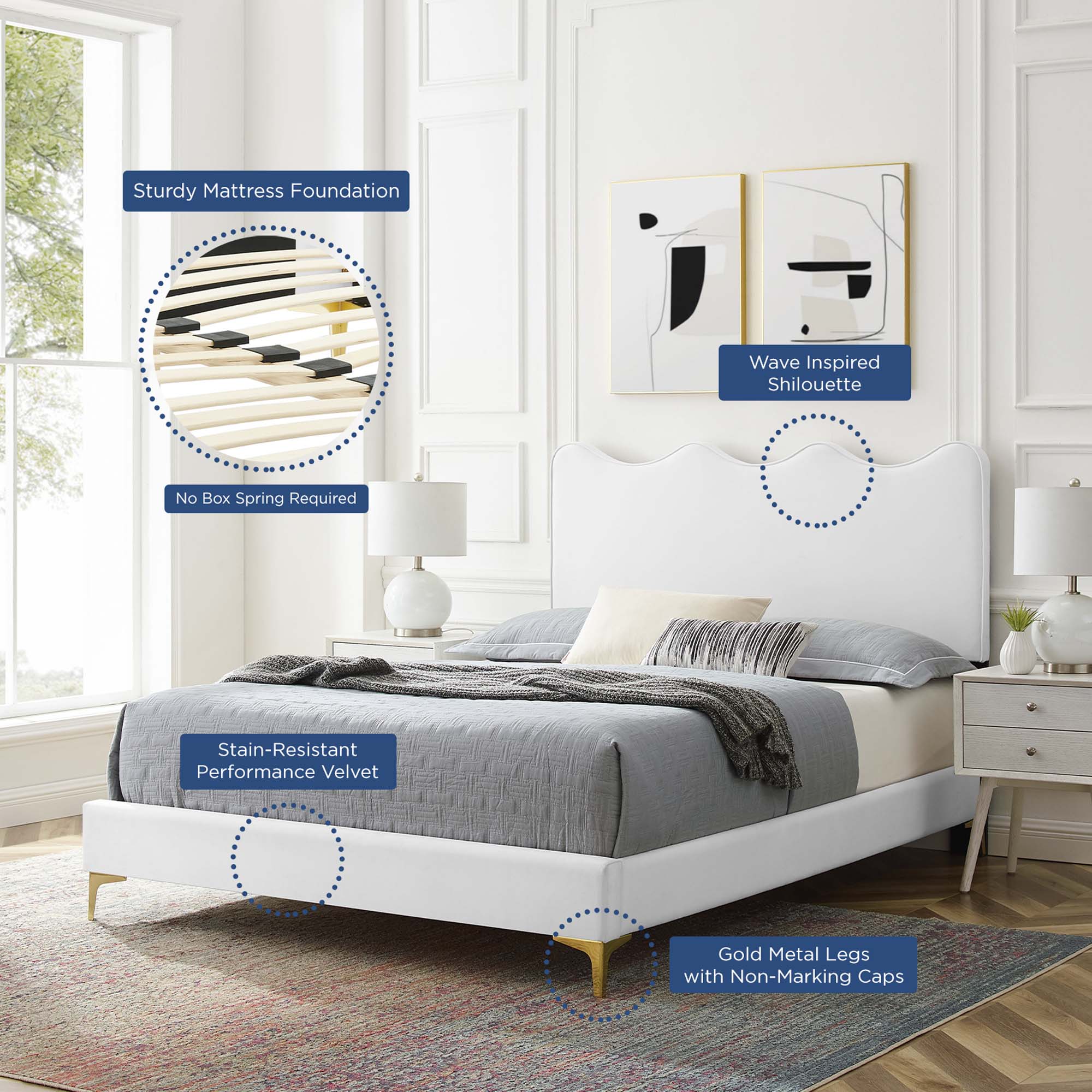 Current Performance Velvet Full Platform Bed, White