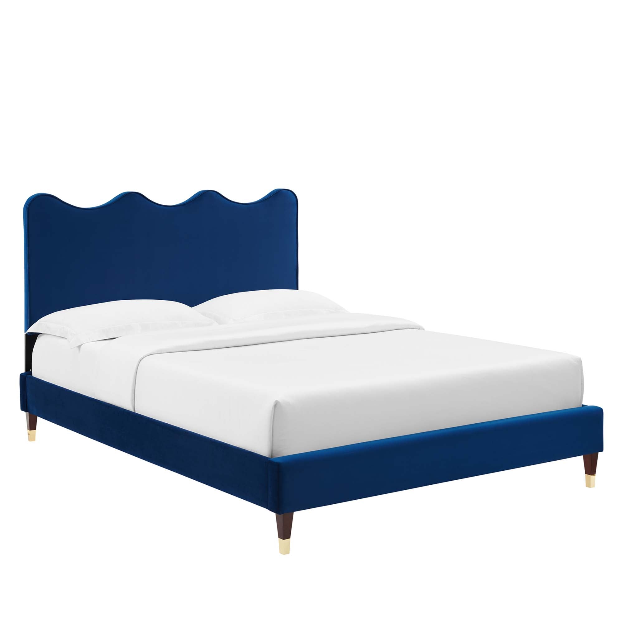 Current Navy Performance Velvet Full Platform Bed