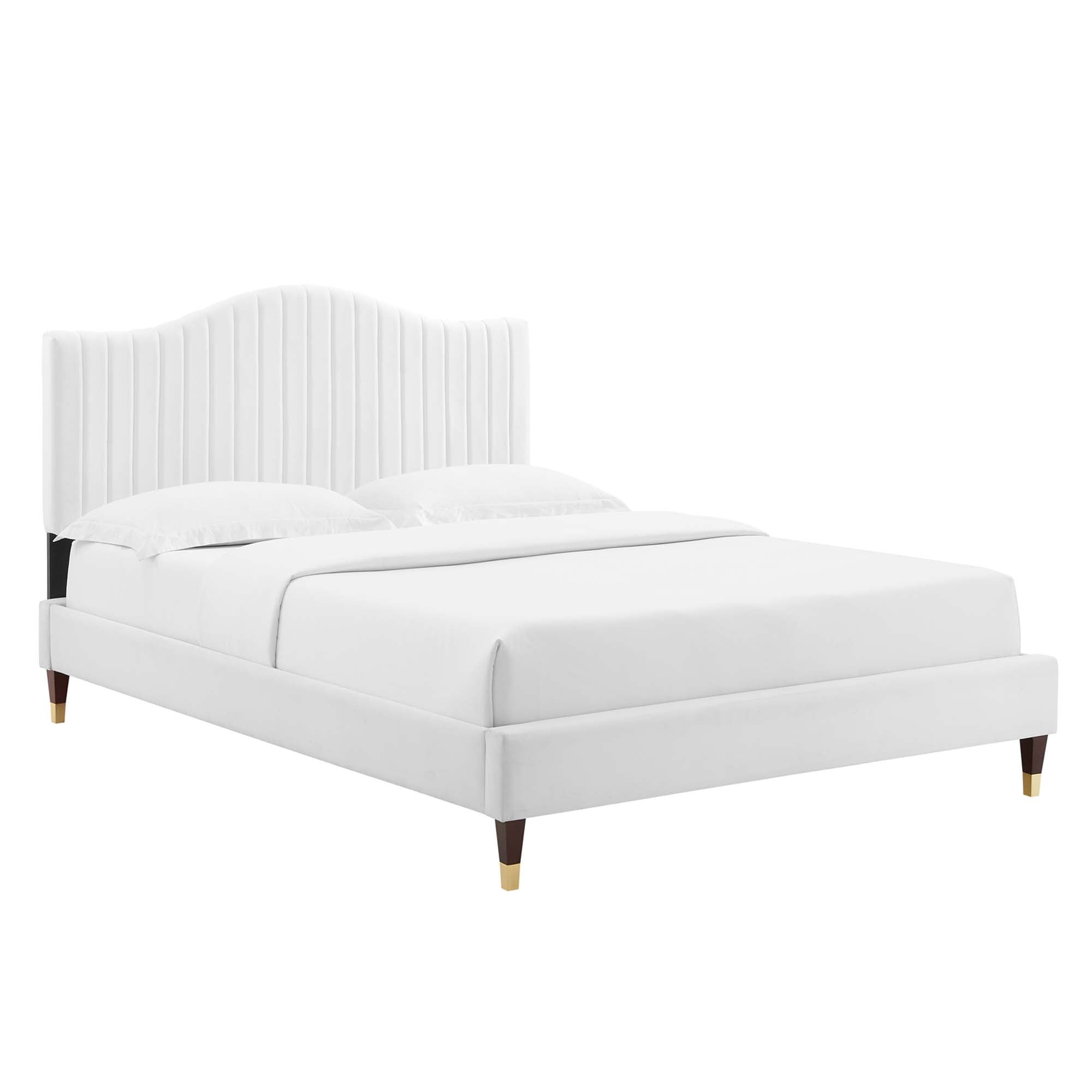 Juniper White Channel Tufted Performance Velvet Queen Platform Bed