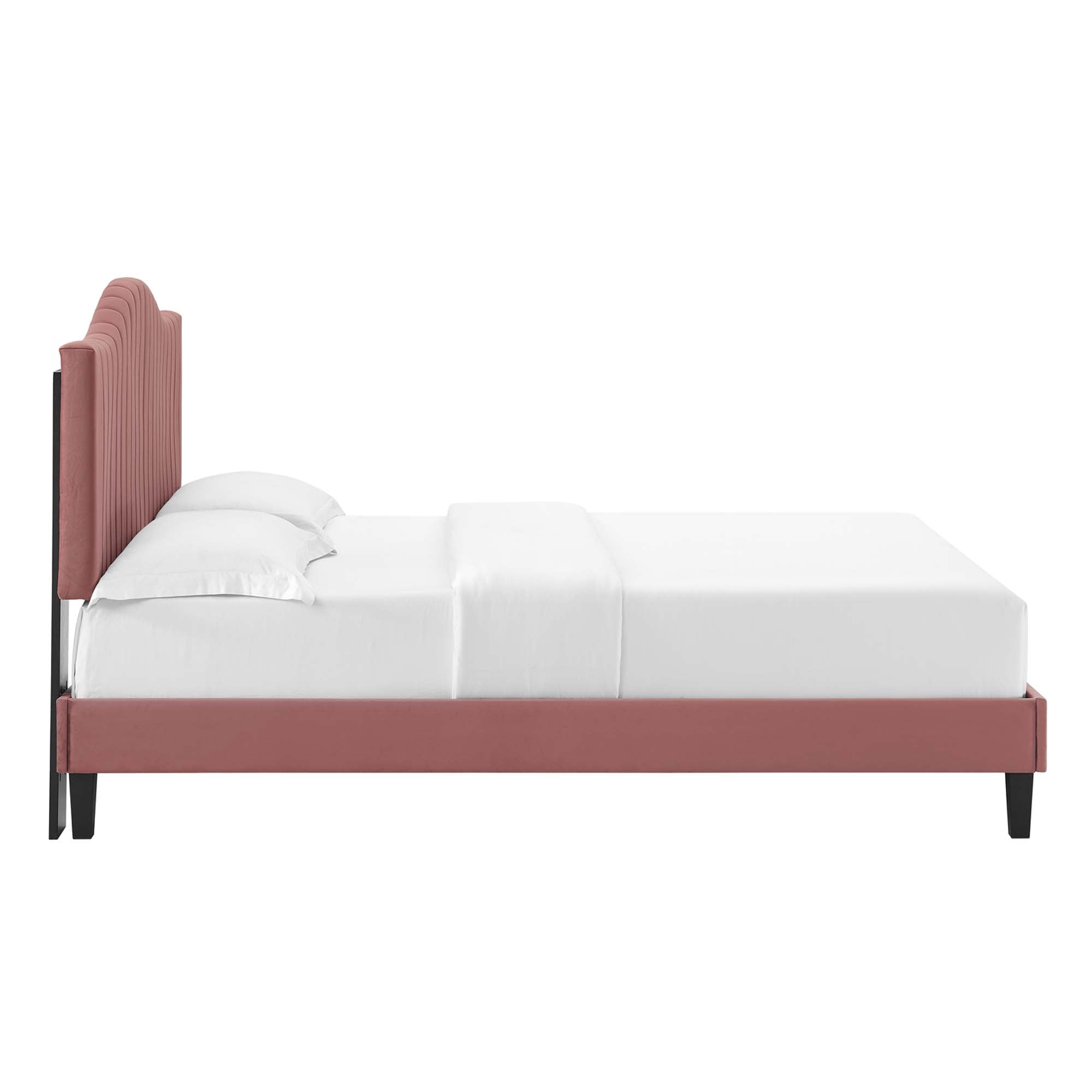 Juniper Dusty Rose Channel Tufted Performance Velvet Queen Platform Bed