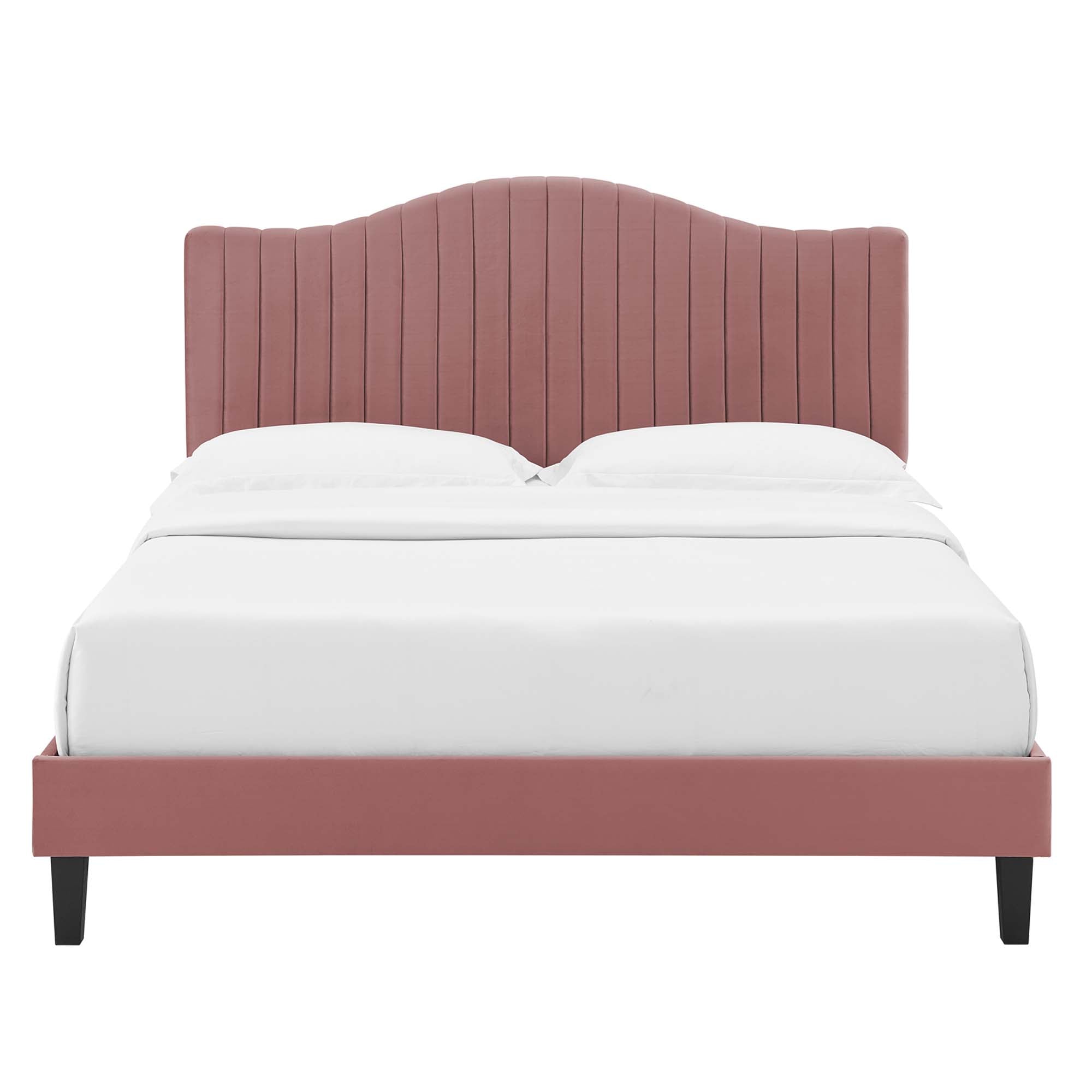 Juniper Dusty Rose Channel Tufted Performance Velvet Queen Platform Bed