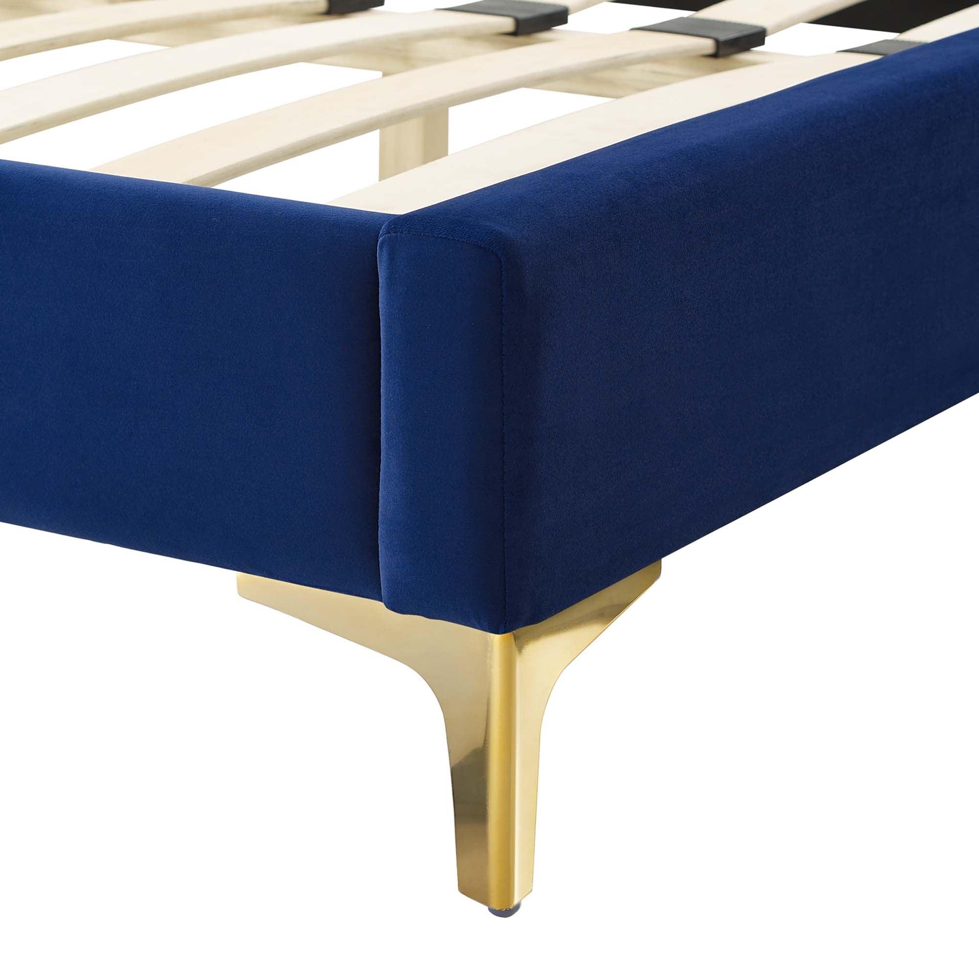 Navy Channel Tufted Wythlin Full Platform Bed – Performance Velvet Upholstered