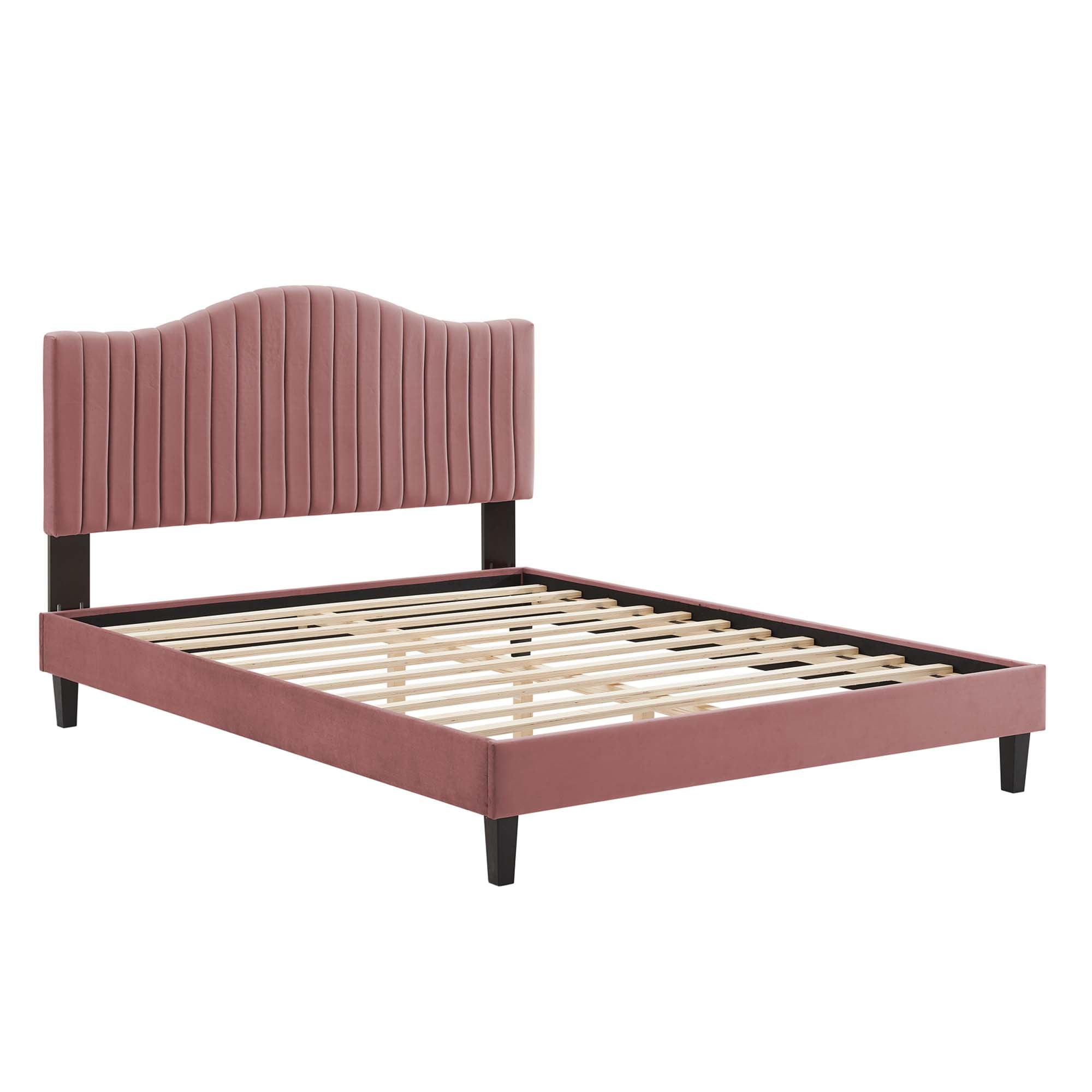 Juniper Channel Tufted Performance Velvet King Platform Bed, Dusty Rose