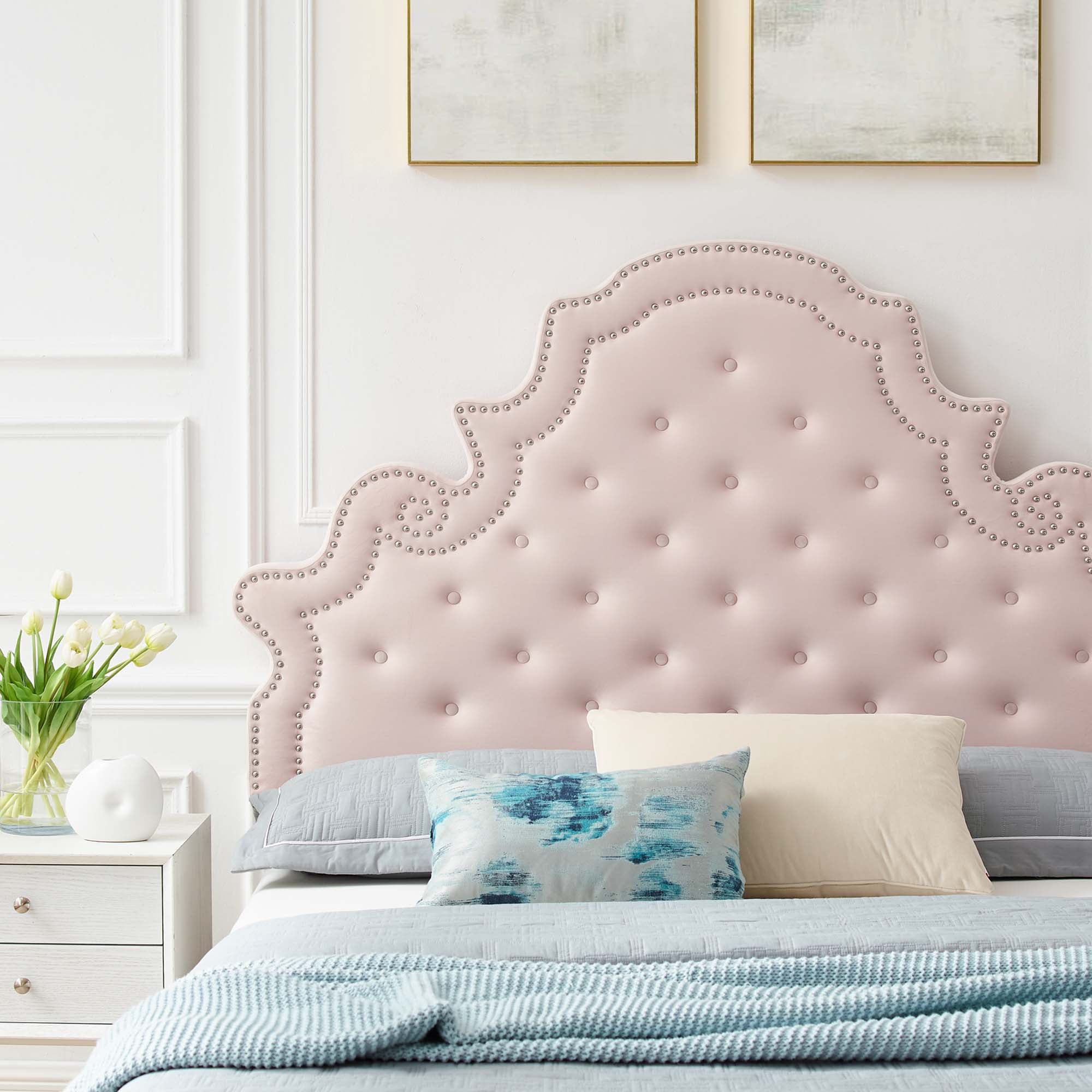 Gwyneth Pink Tufted Performance Velvet Queen Platform Bed