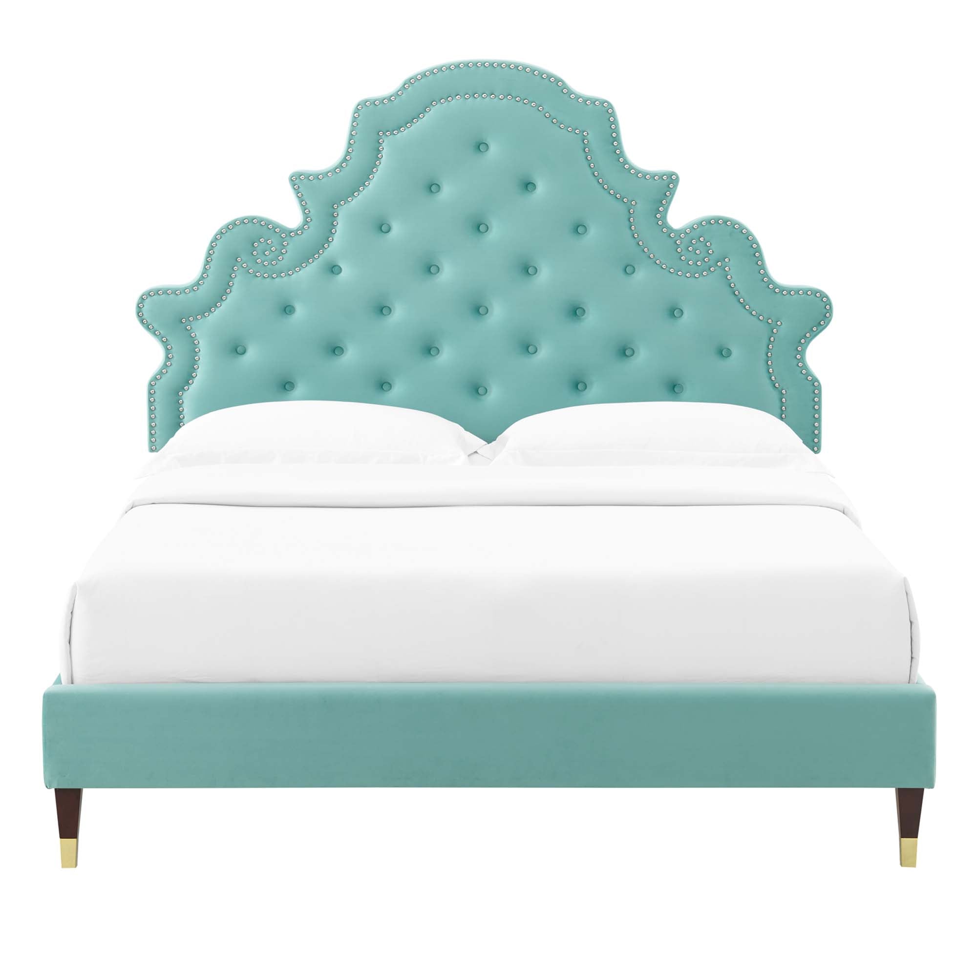 Gwyneth Mint Tufted Performance Velvet Queen Platform Bed