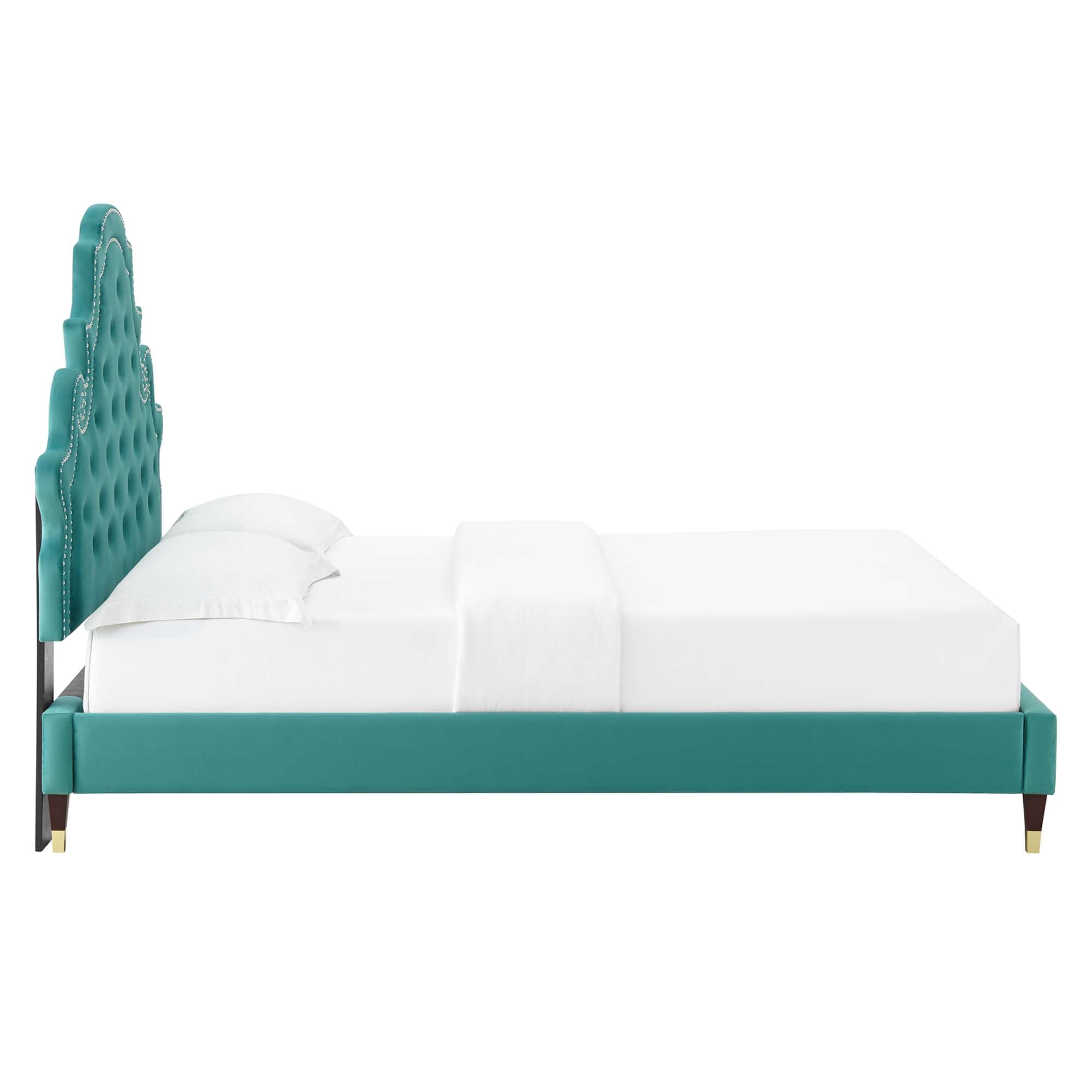 Gwyneth Teal Tufted Performance Velvet Twin Platform Bed