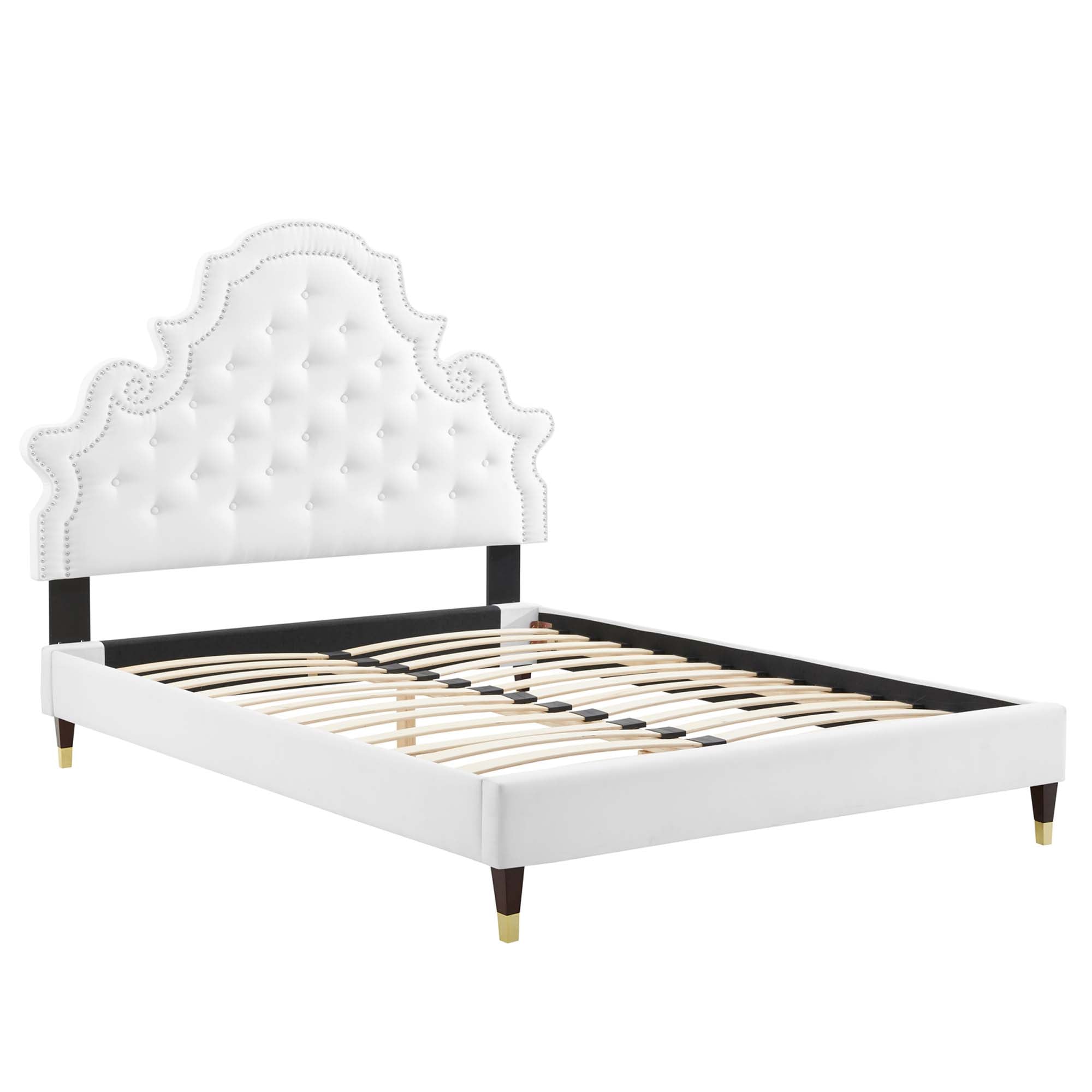 Gwyneth White Tufted Performance Velvet Full Platform Bed