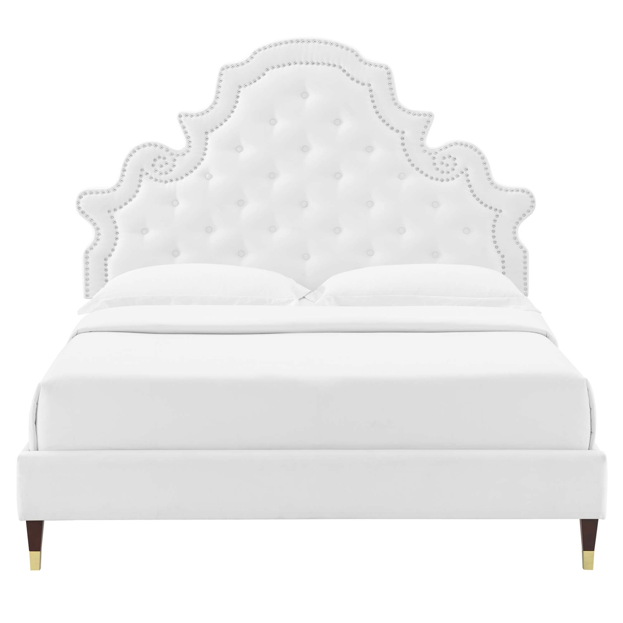 Gwyneth White Tufted Performance Velvet Full Platform Bed