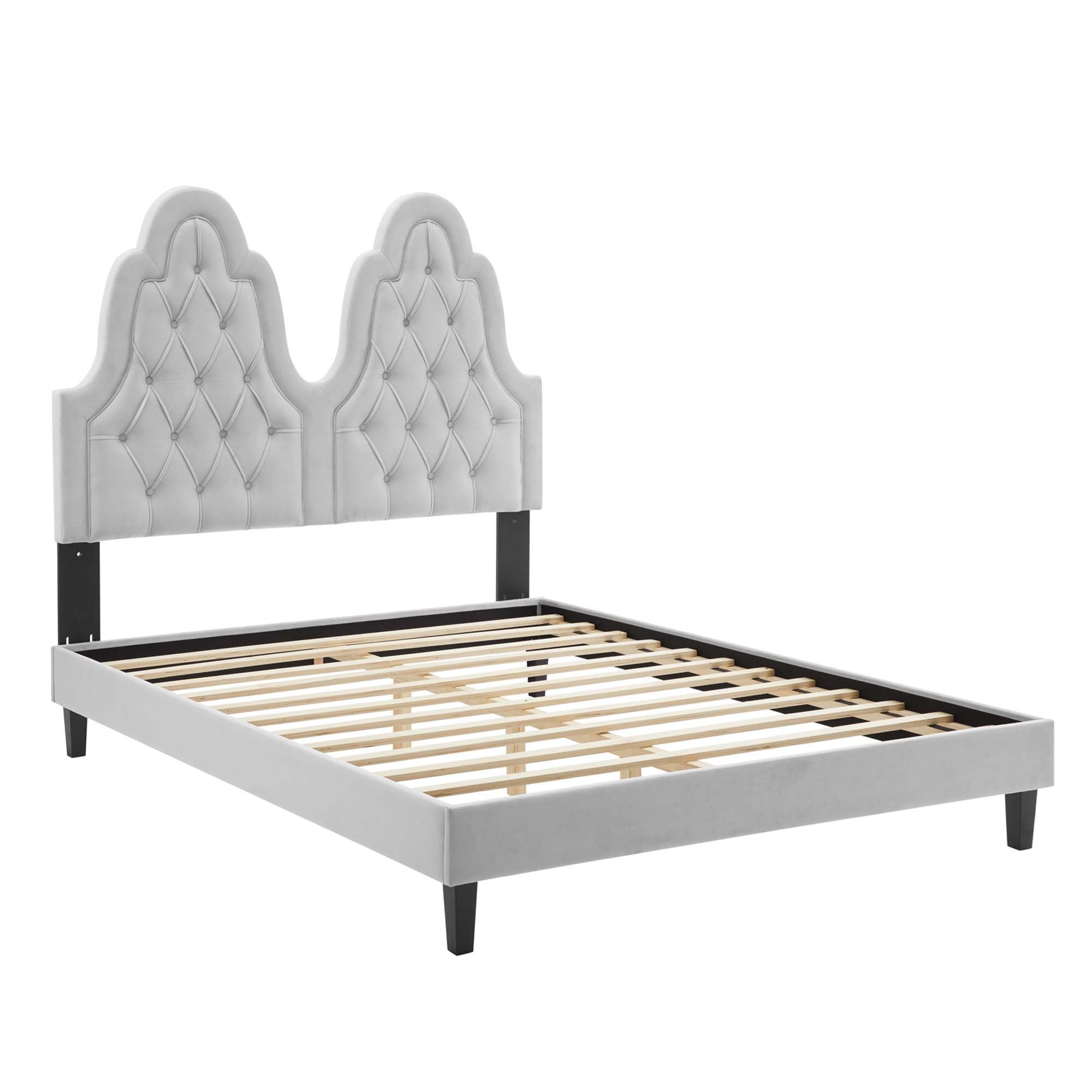 Alexandria Light Gray Tufted Performance Velvet Queen Platform Bed