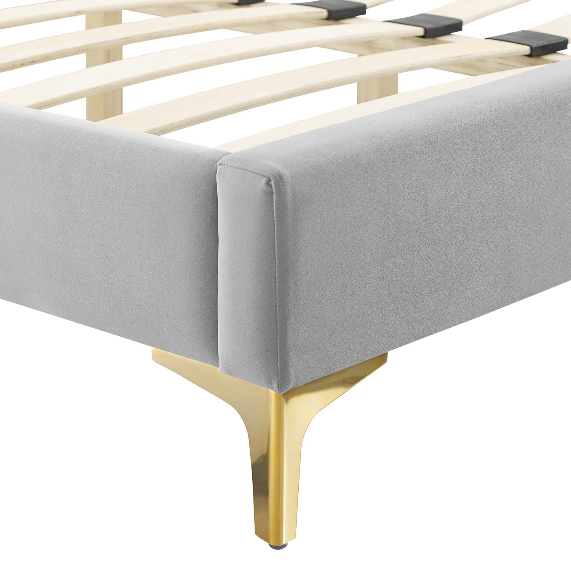 Elias Light Grey Twin Platform Bed Performance Velvet – Stain-Resistant Tufted Headboard