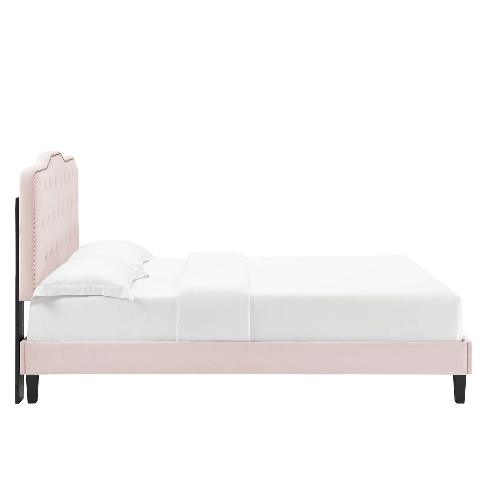 Lila Twin Velvet Platform Bed – Button Tufted Upholstered Headboard