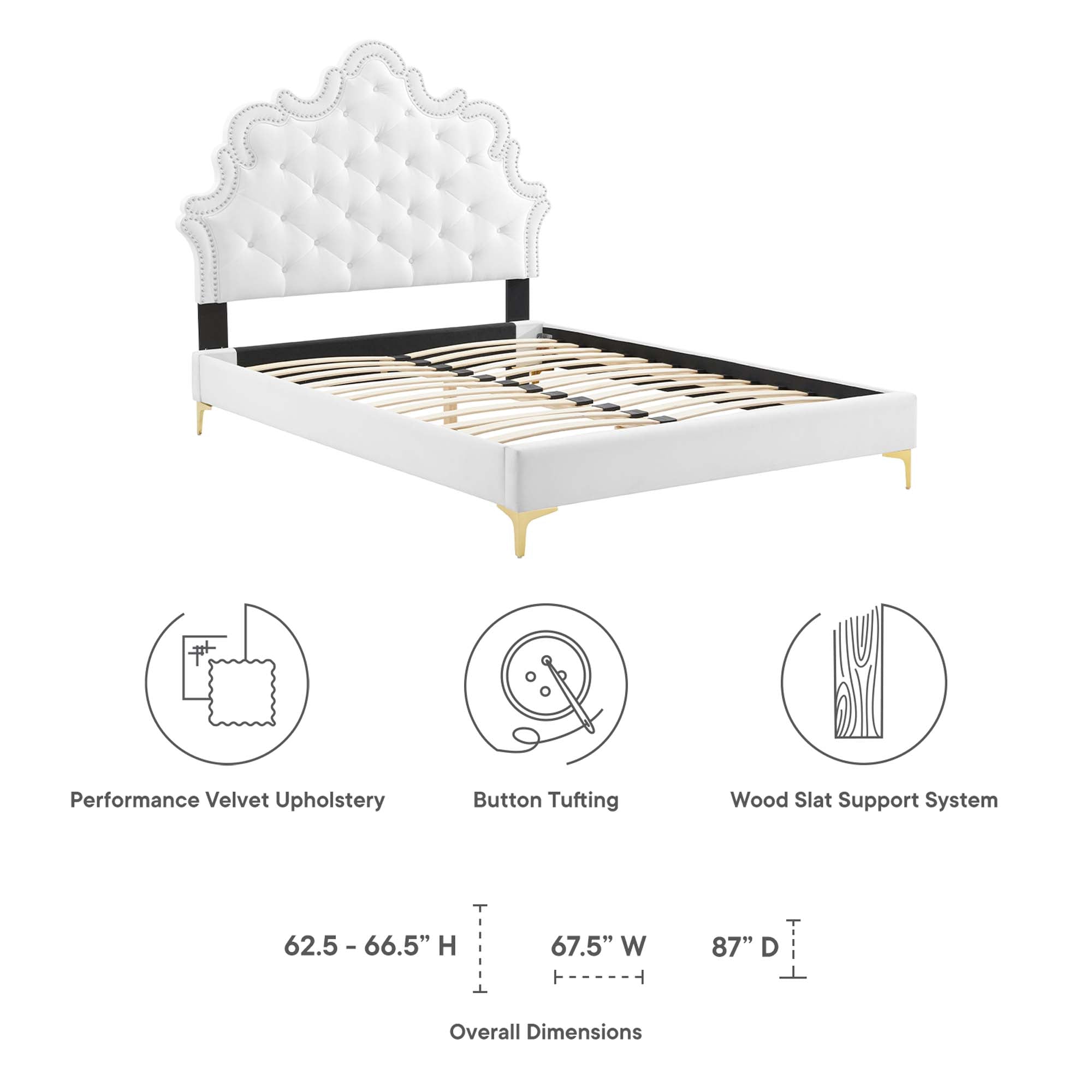 Sasha White Button-Tufted Performance Velvet Twin Bed