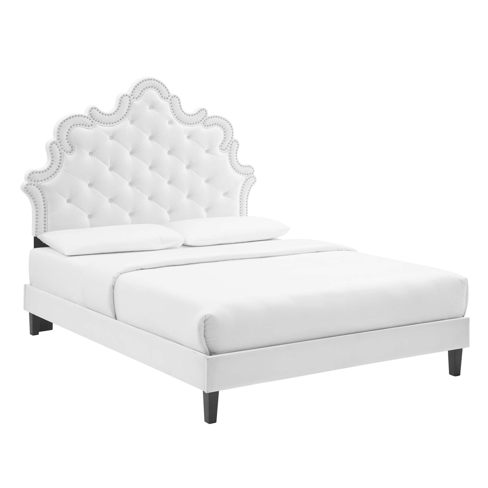 Sasha White Button-Tufted Performance Velvet Twin Bed