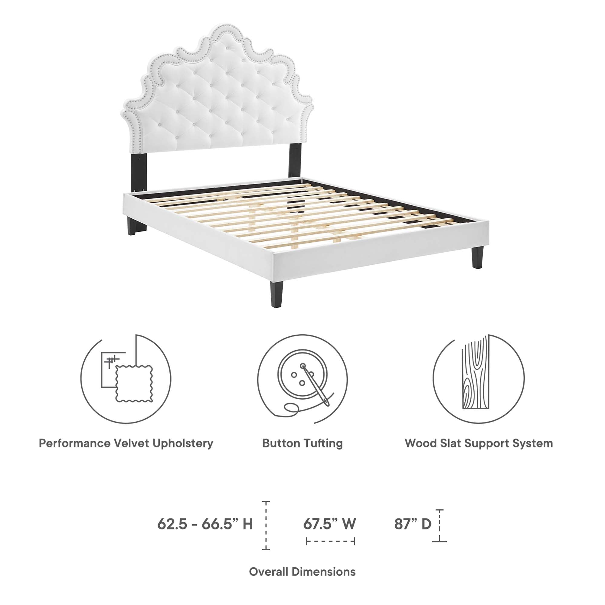 Sasha White Button-Tufted Performance Velvet Twin Bed