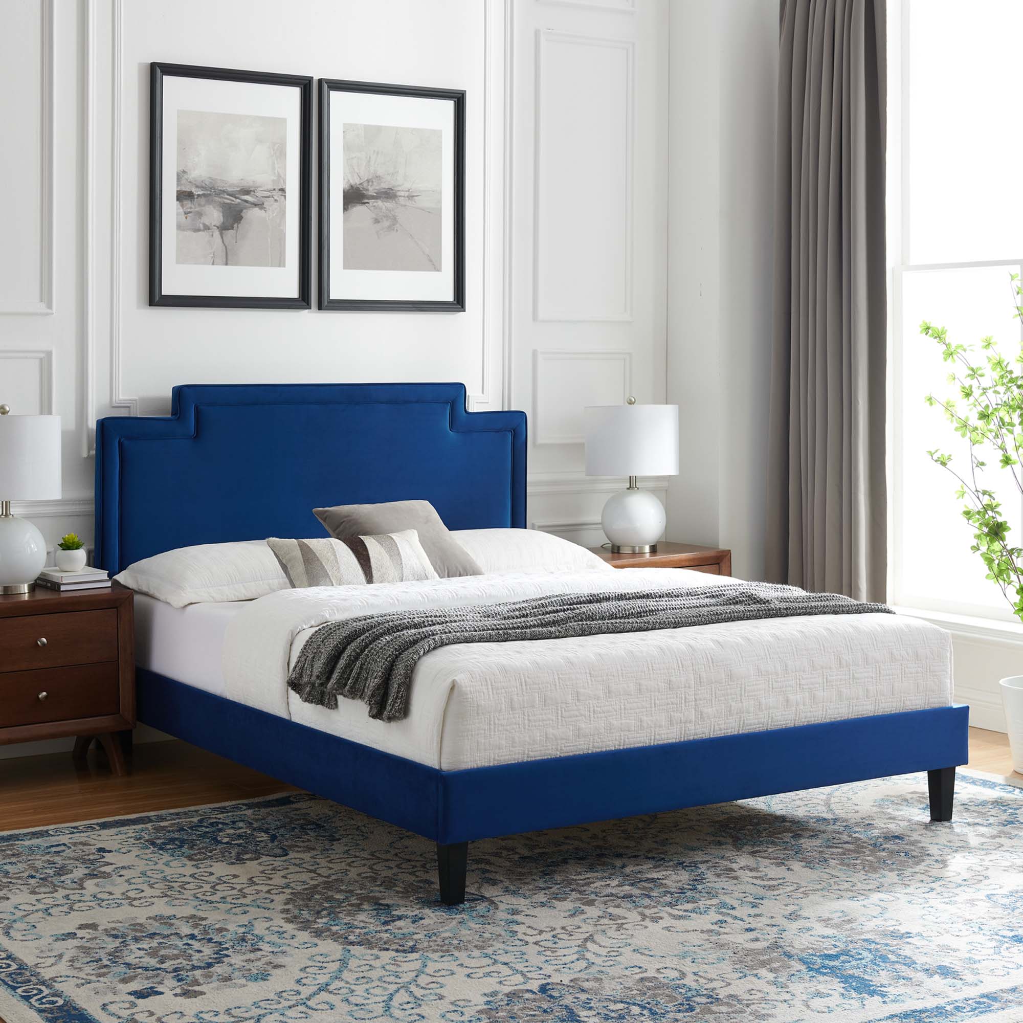 Liva Navy Performance Velvet Twin Bed