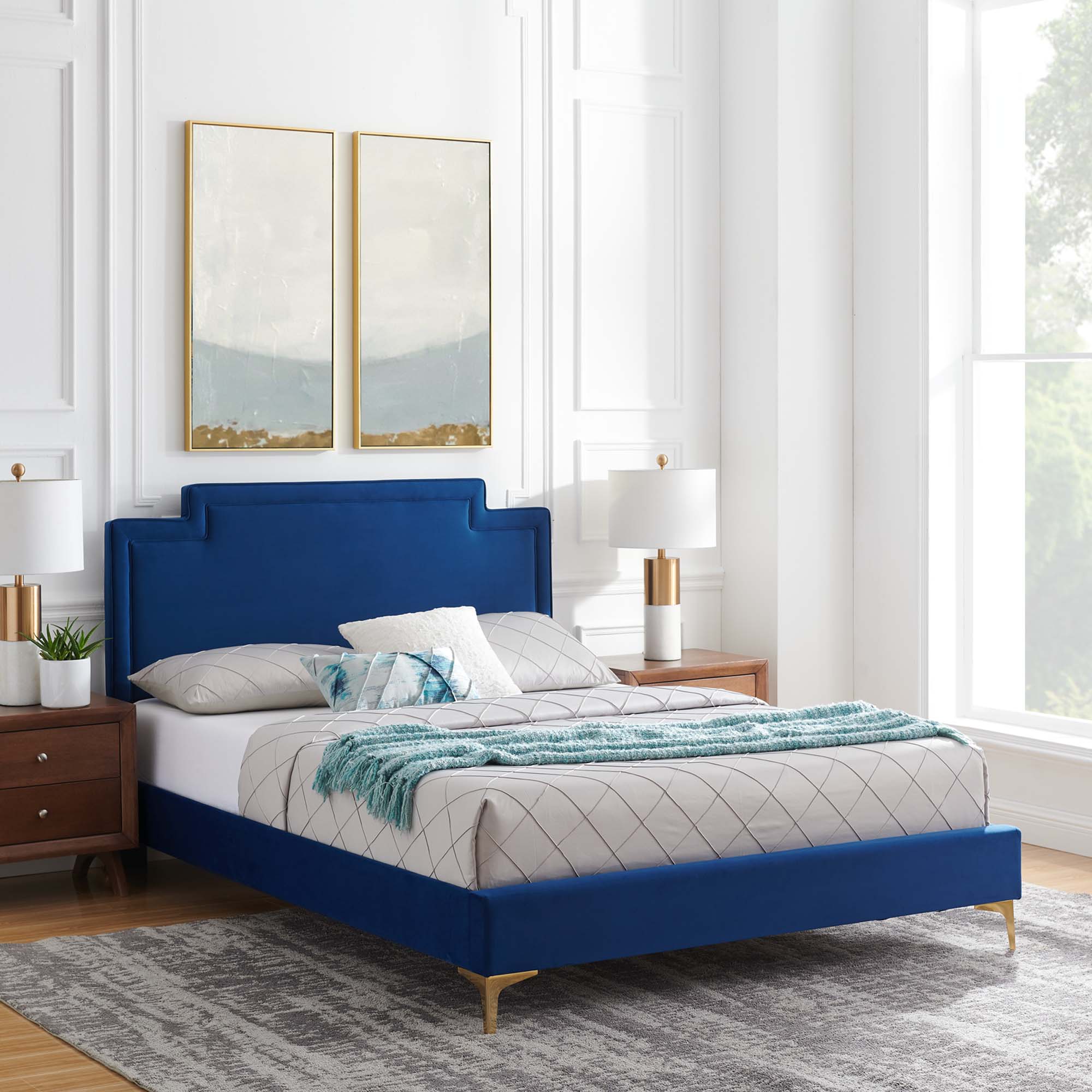 Liva Navy Performance Velvet Full Bed