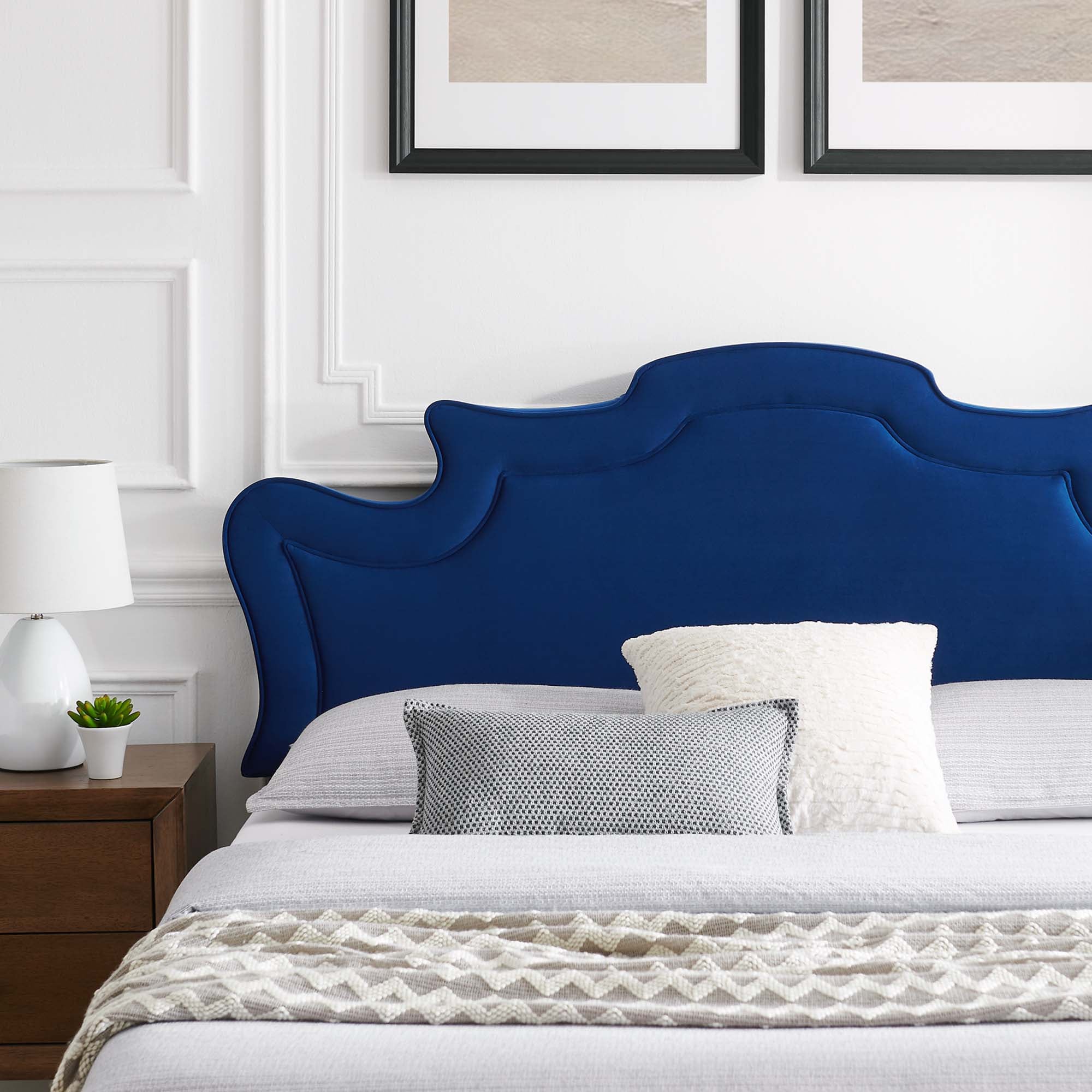 Neena Navy Performance Velvet Queen Bed