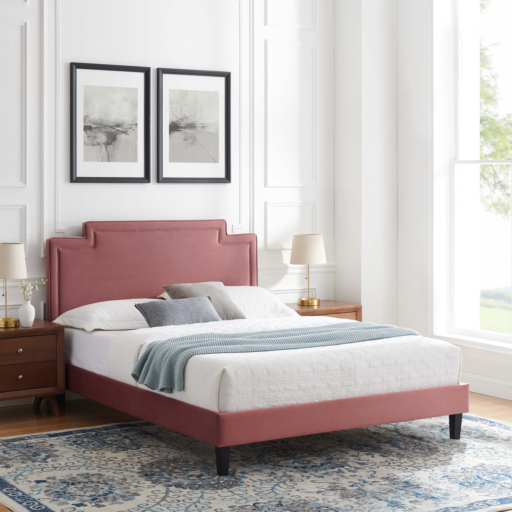 Liva Dusty Rose Performance Velvet Queen Bed