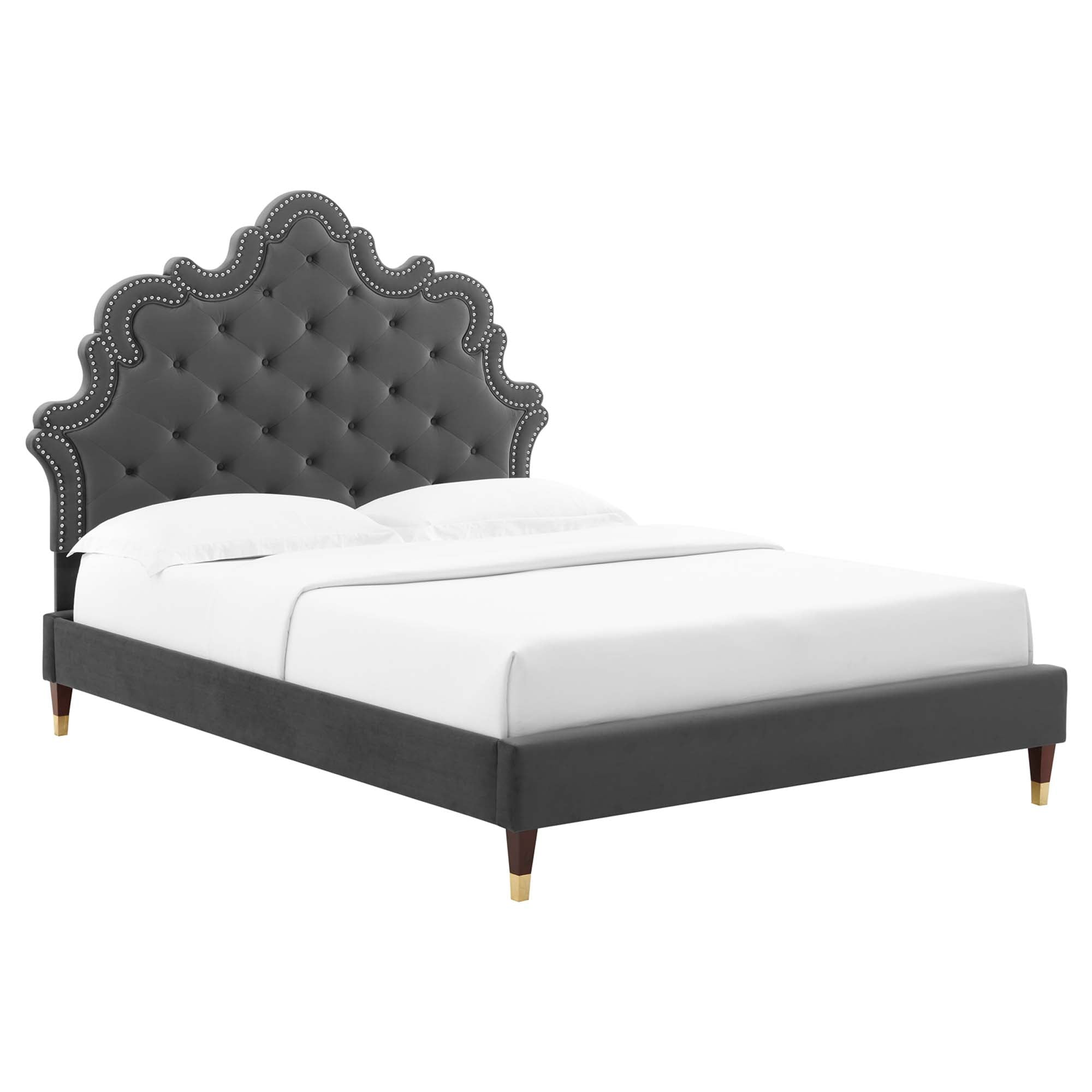 Sasha Charcoal Button-Tufted Performance Velvet King Bed