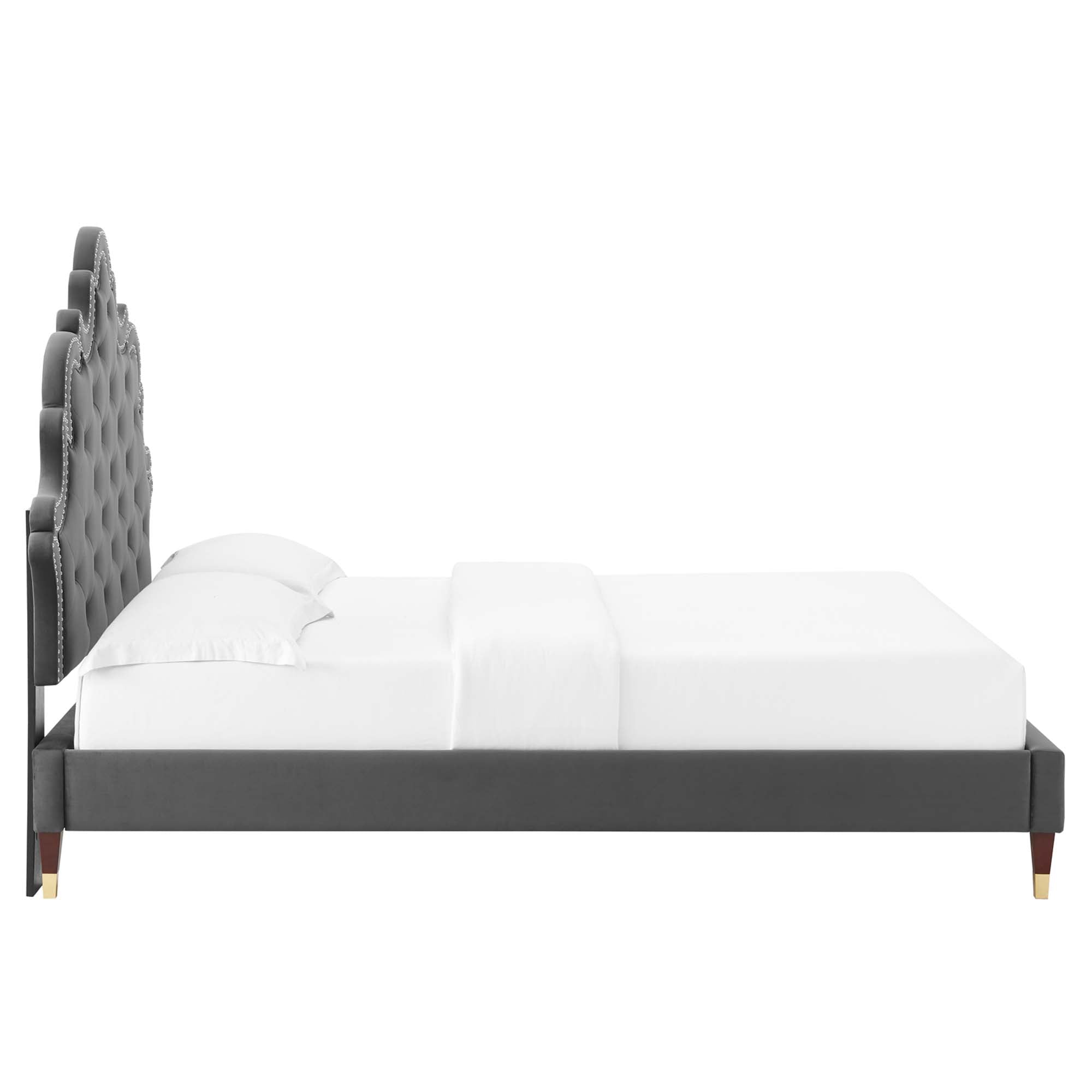 Sasha Charcoal Button-Tufted Performance Velvet King Bed