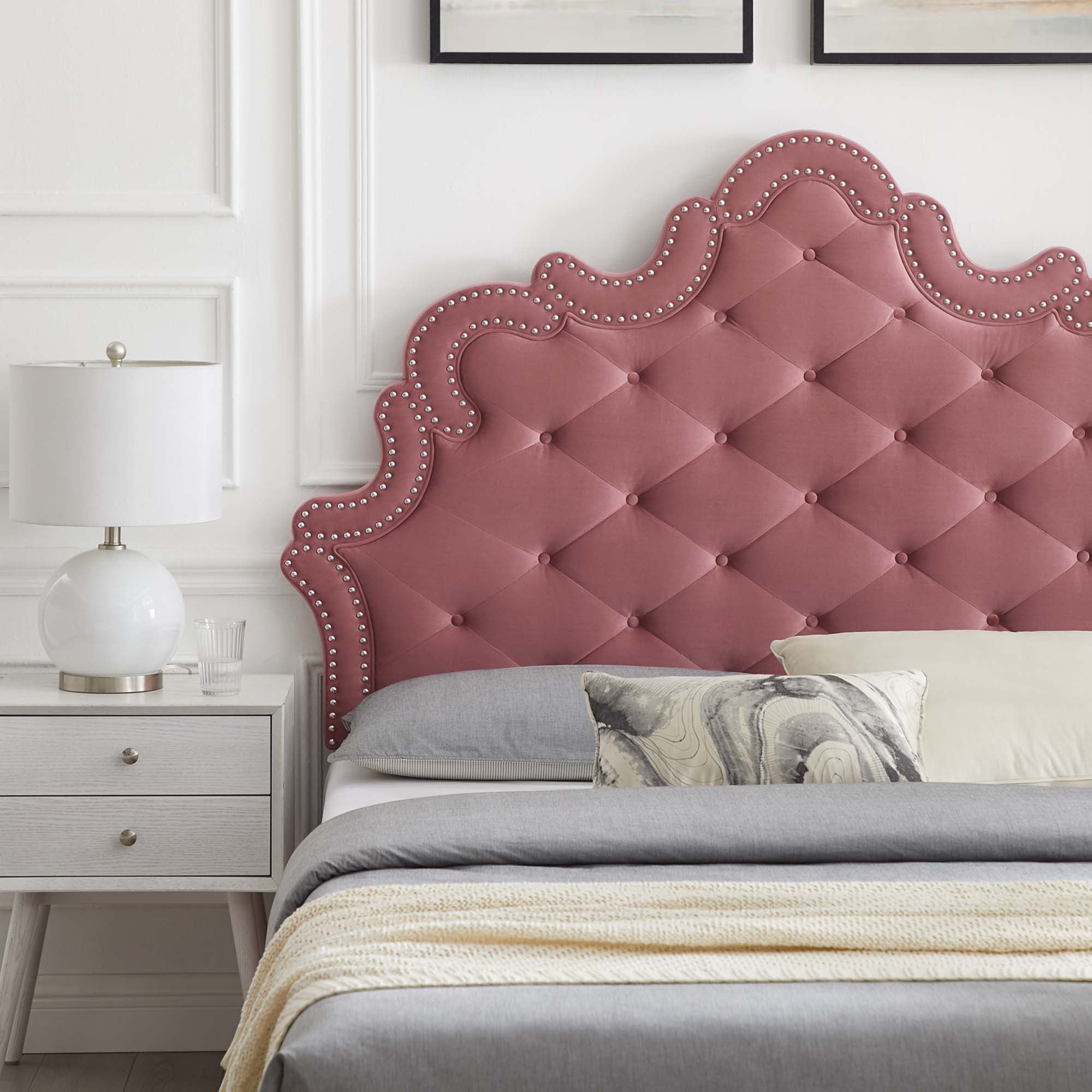 Sasha Dusty Rose Button-Tufted Performance Velvet King Bed