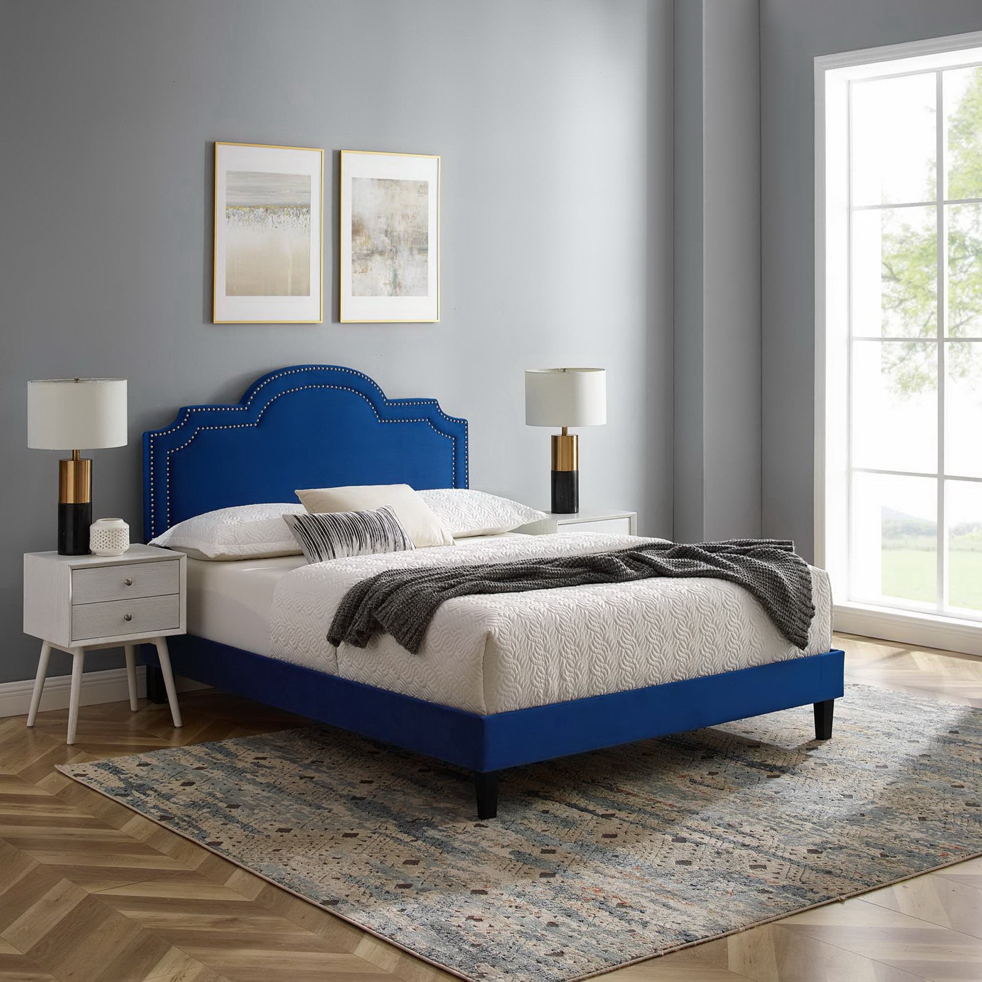 Aviana Performance Velvet King Bed, Navy