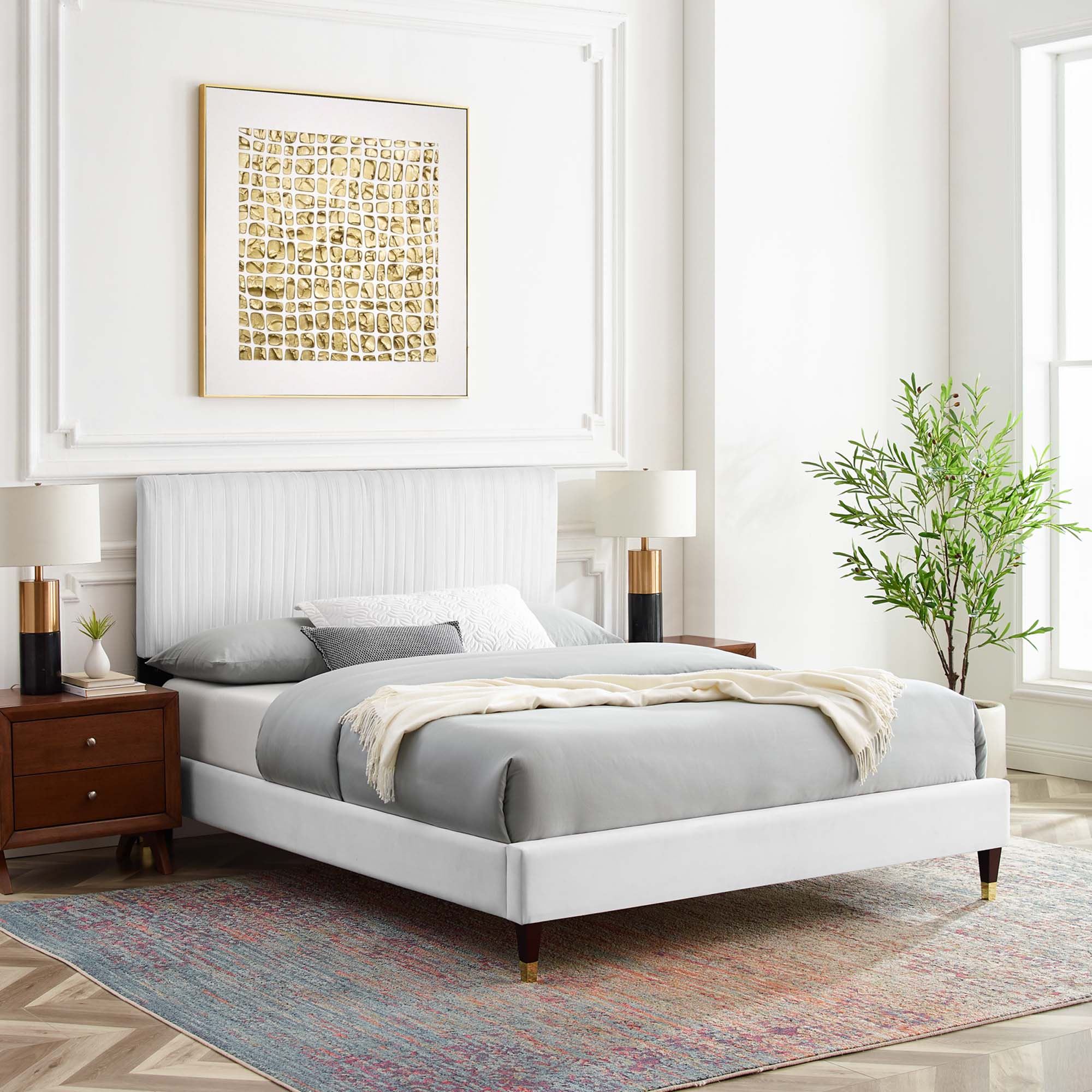 Peyton White Performance Velvet Twin Platform Bed