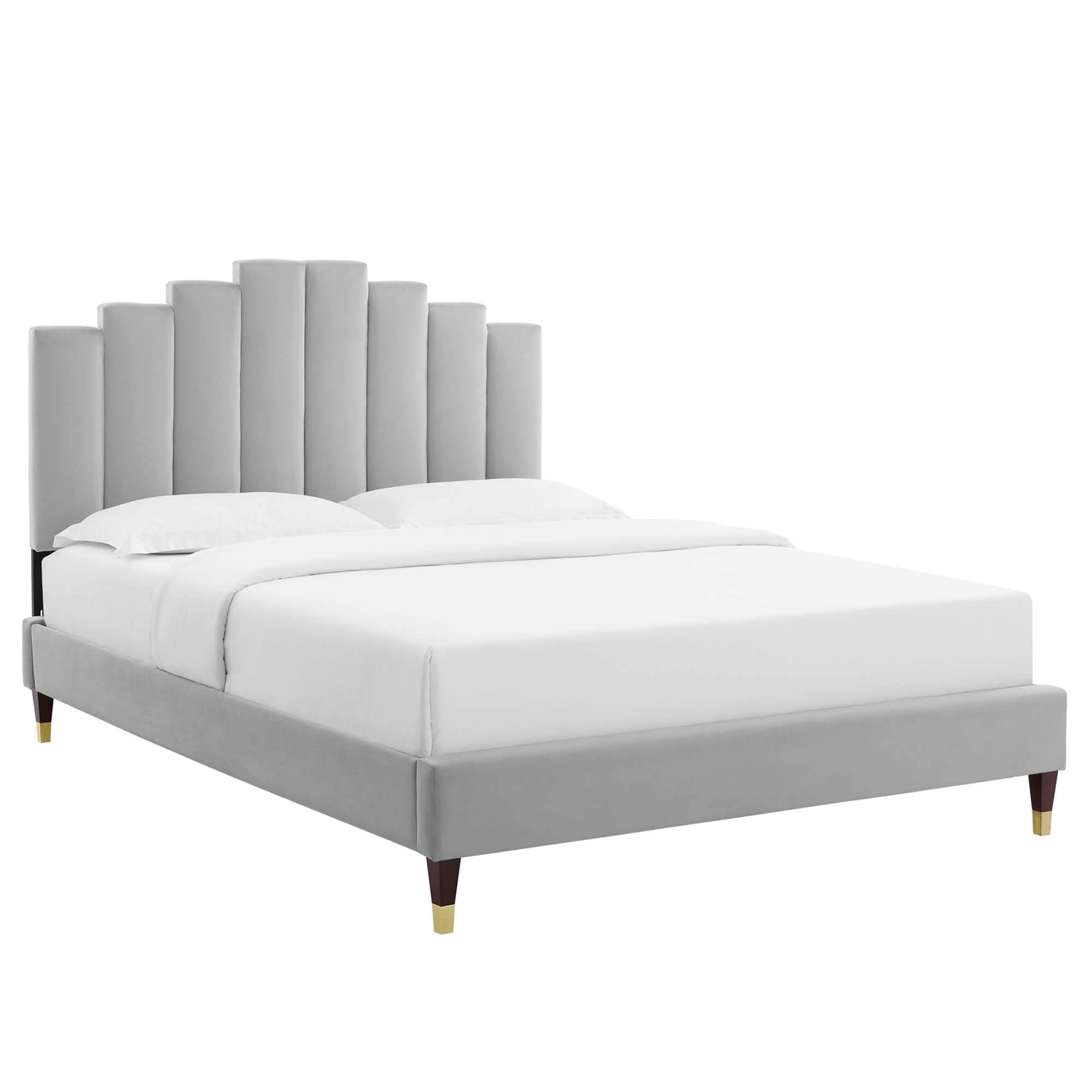 Elise Light Grey Full Performance Velvet Platform Bed