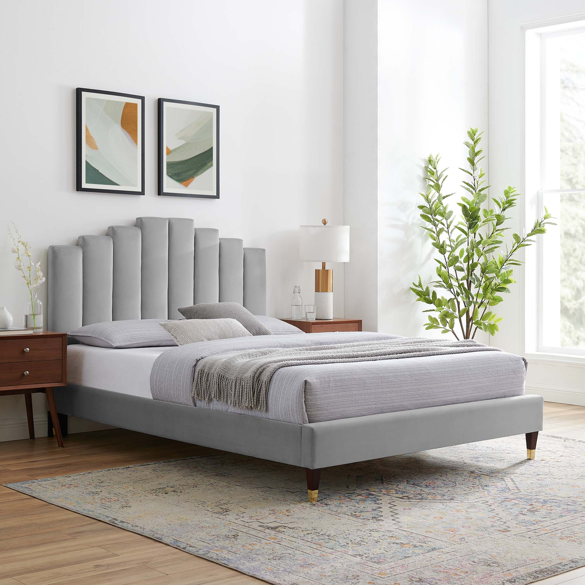 Elise Light Grey Full Performance Velvet Platform Bed