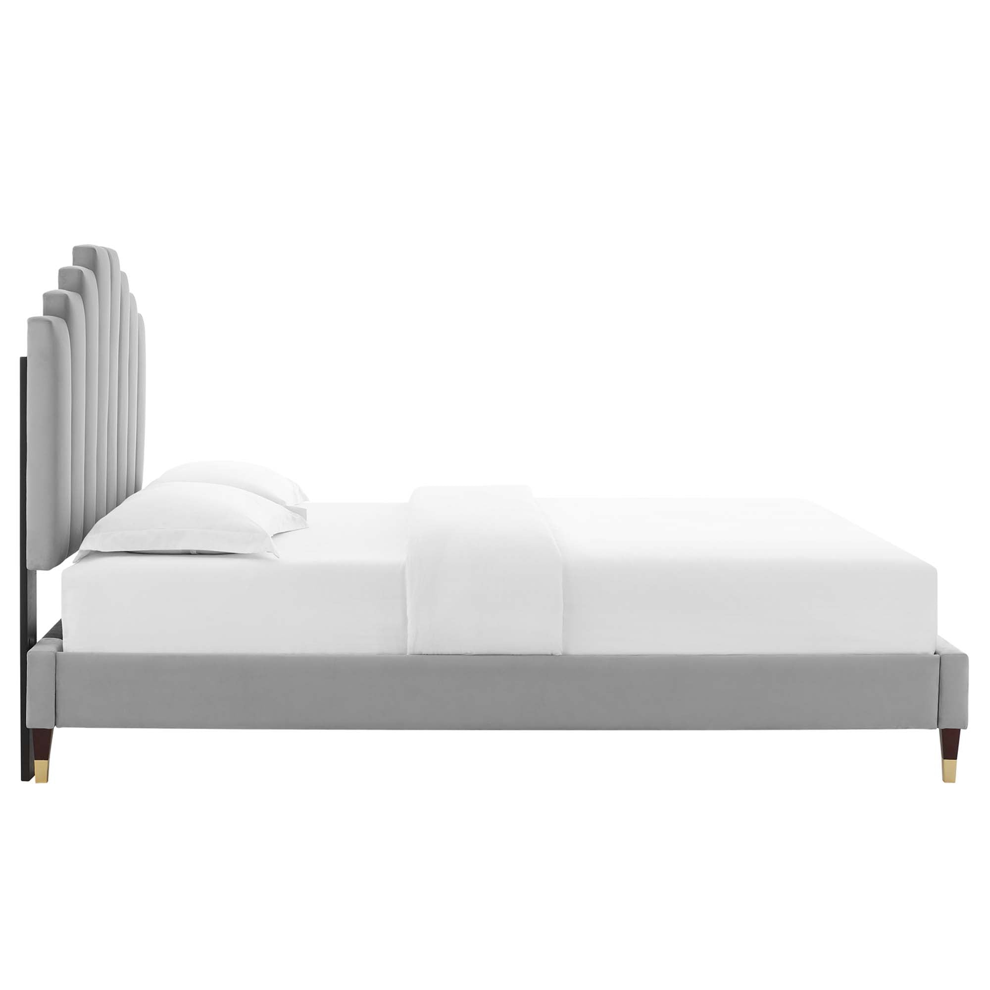 Elise Light Grey Full Performance Velvet Platform Bed